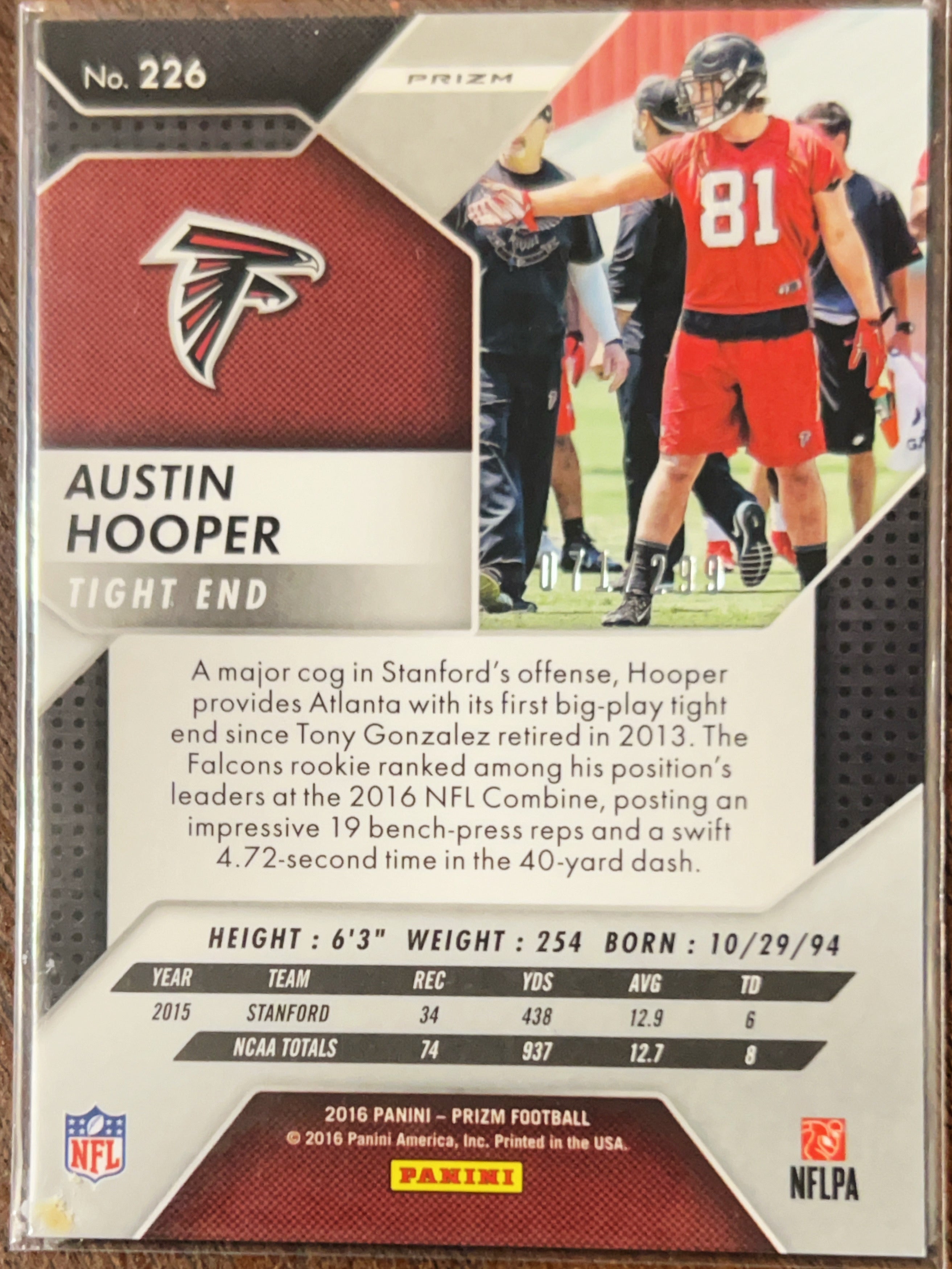 2016 Panini Prizm Austin Hooper #226 Orange /299 RC