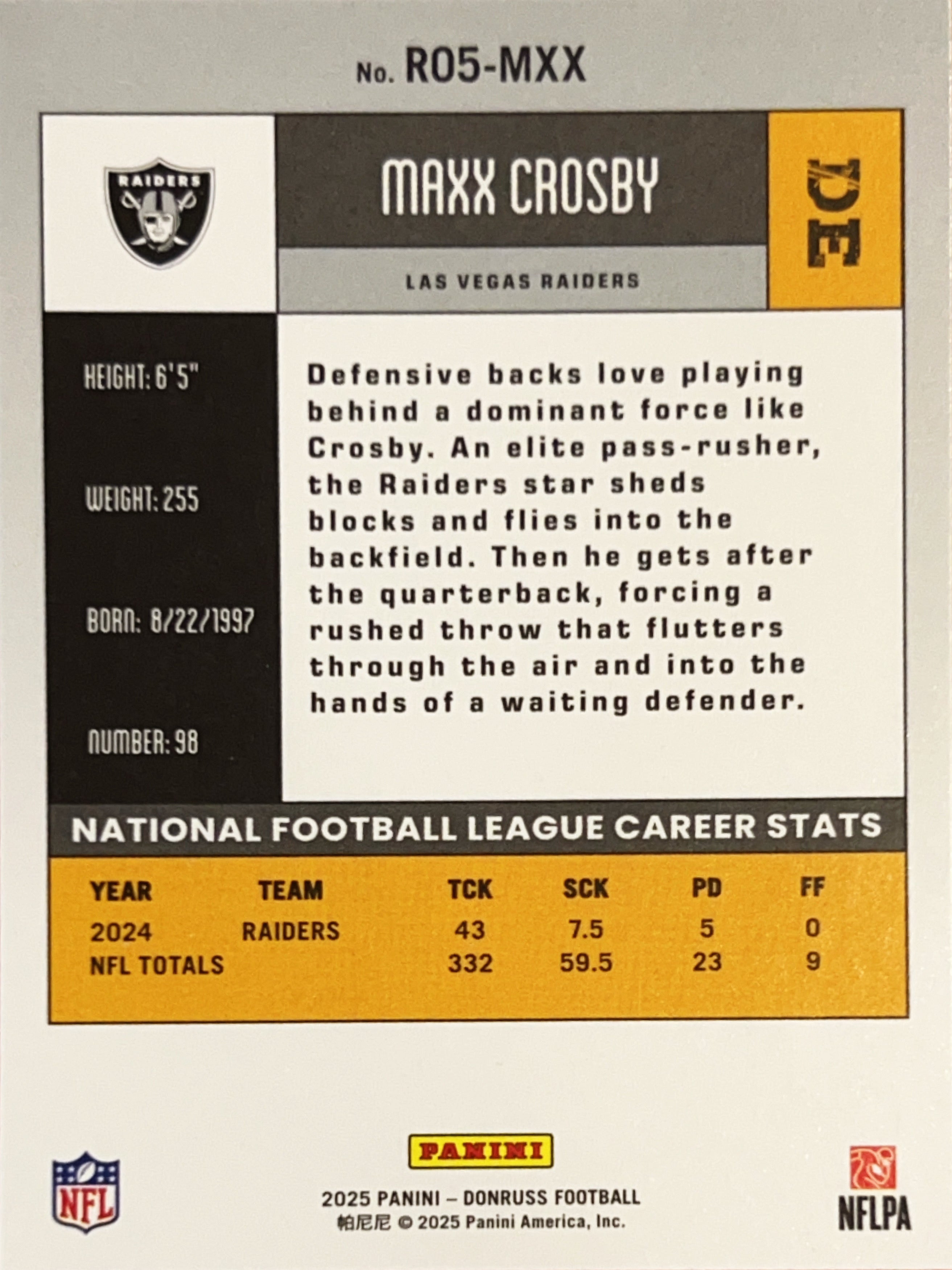 2025 Panini Donruss Football Maxx Crosby #RO5-MXX