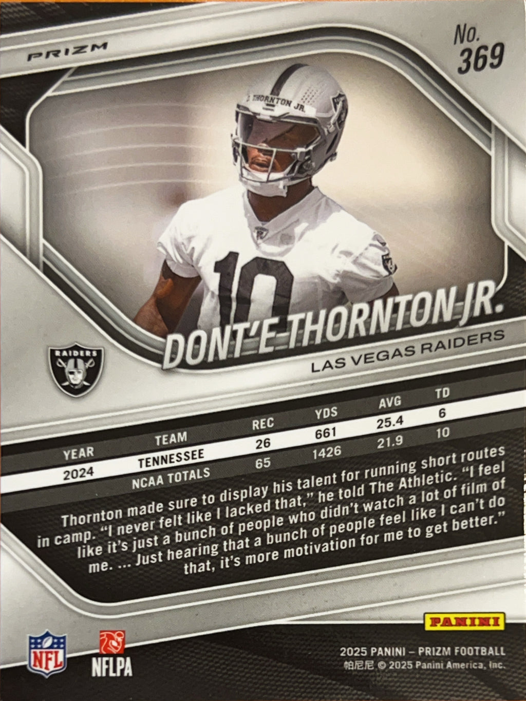 2025 Panini Prizm Dont'e Thornton Jr. #369 White Disco RC