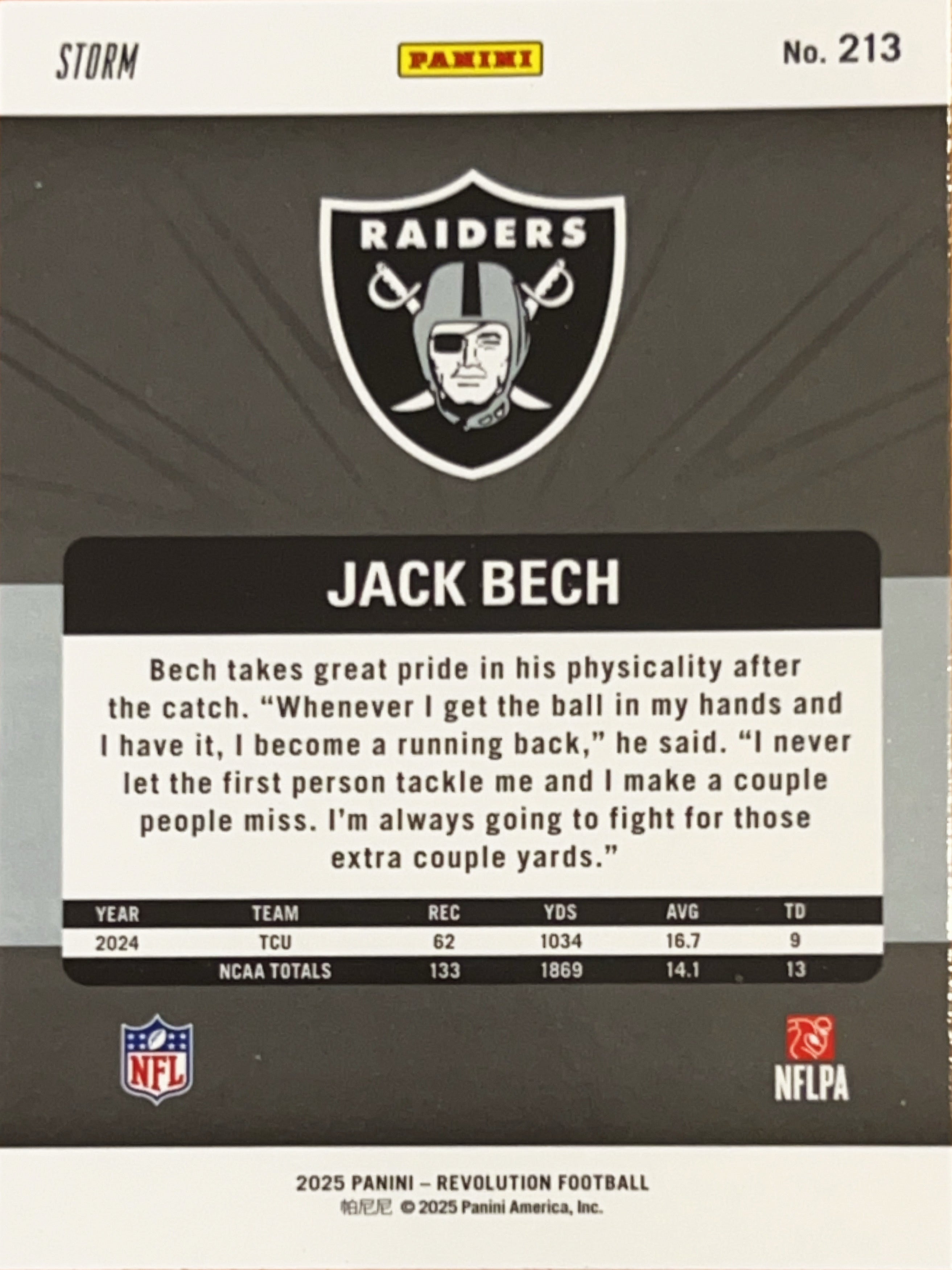 2025 Panini Revolution Football Jack Bech #213 Red Storm RC