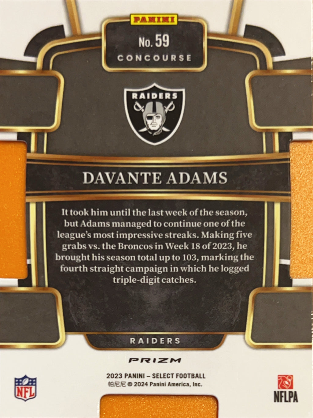 2024 Panini Select Prizm Concourse Davante Adams #59 Die Cut