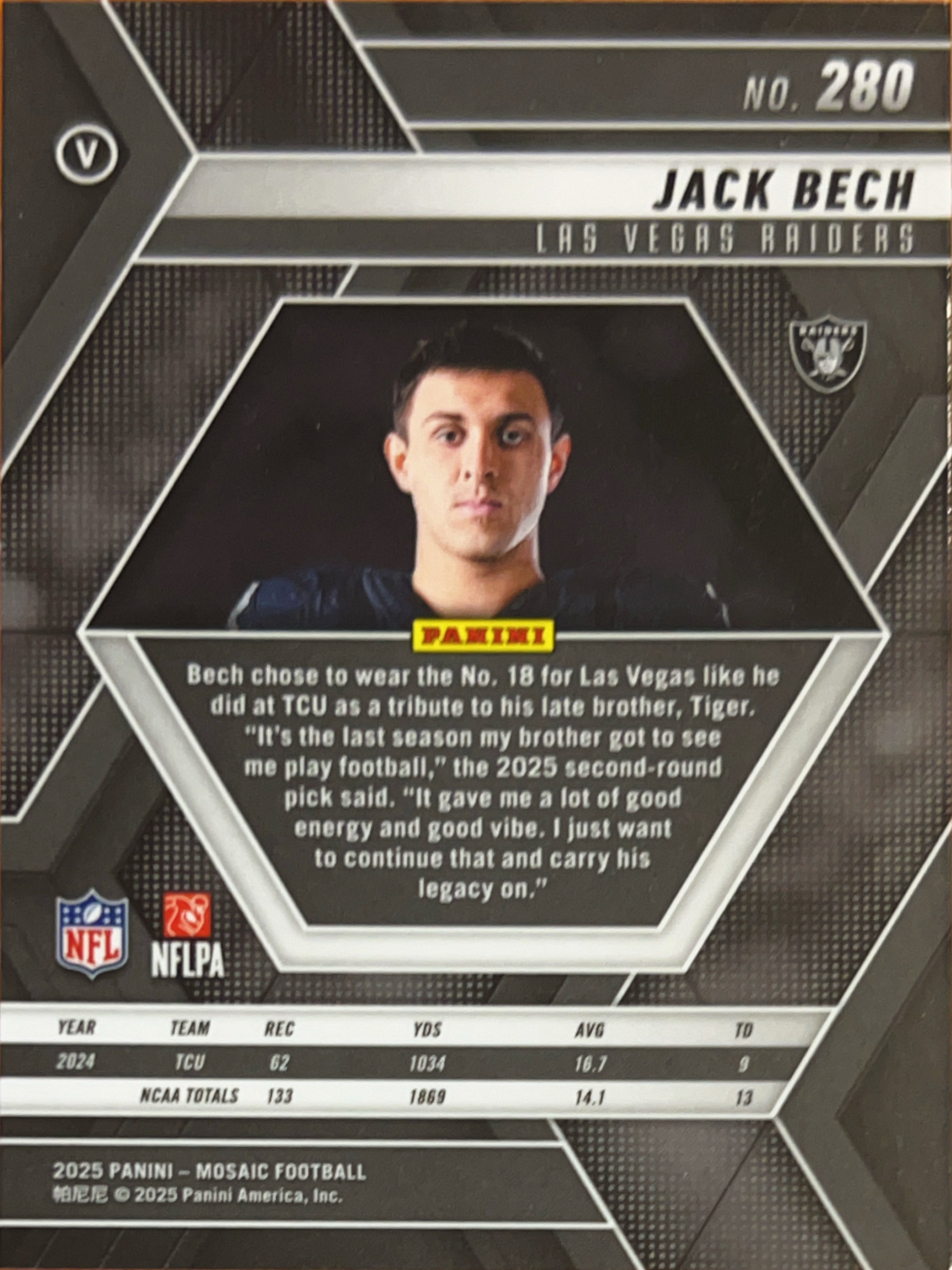 2025 Panini Mosaic Jack Bech #280 RC