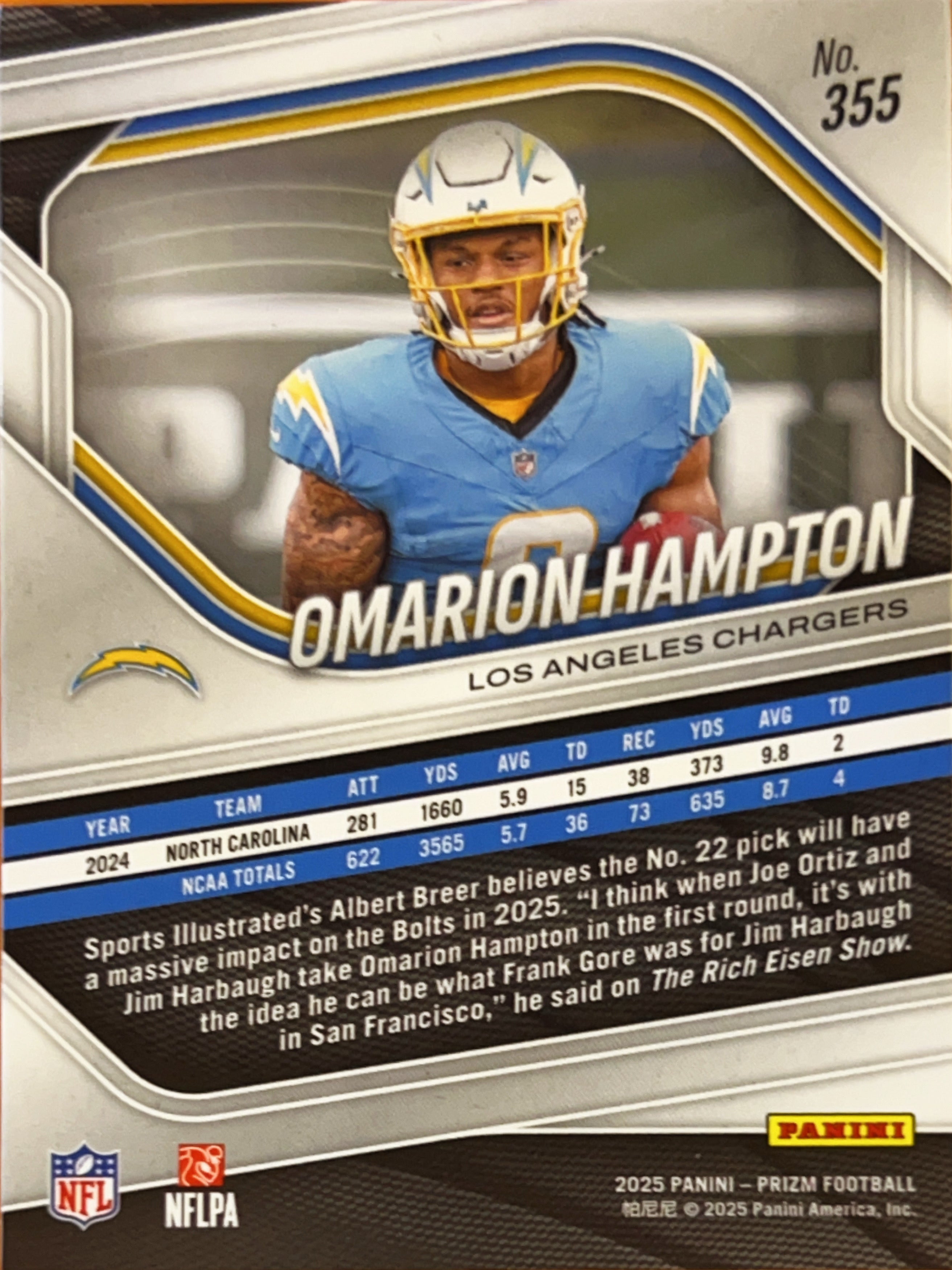 2025 Panini Prizm Omarion Hampton #355 RC