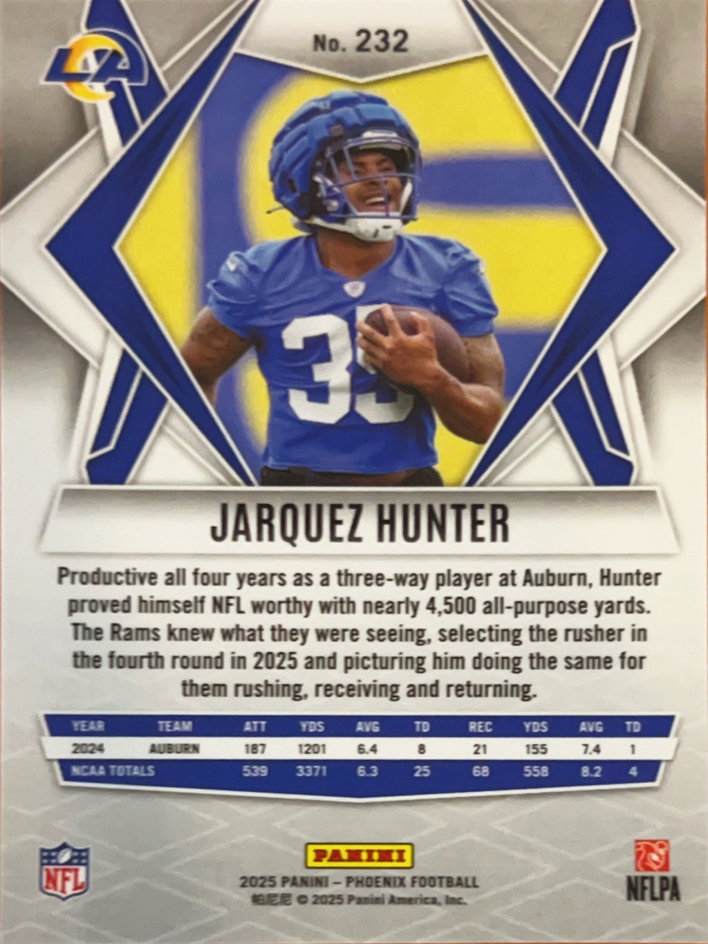 2025 Panini Phoenix Football Jarquez Hunter #232 RC