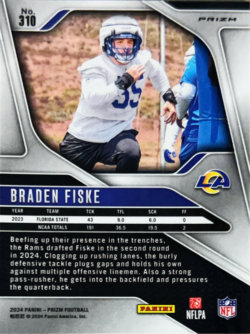 2024 Panini Prizm Football Braden Fiske #310 Orange Lazer RC