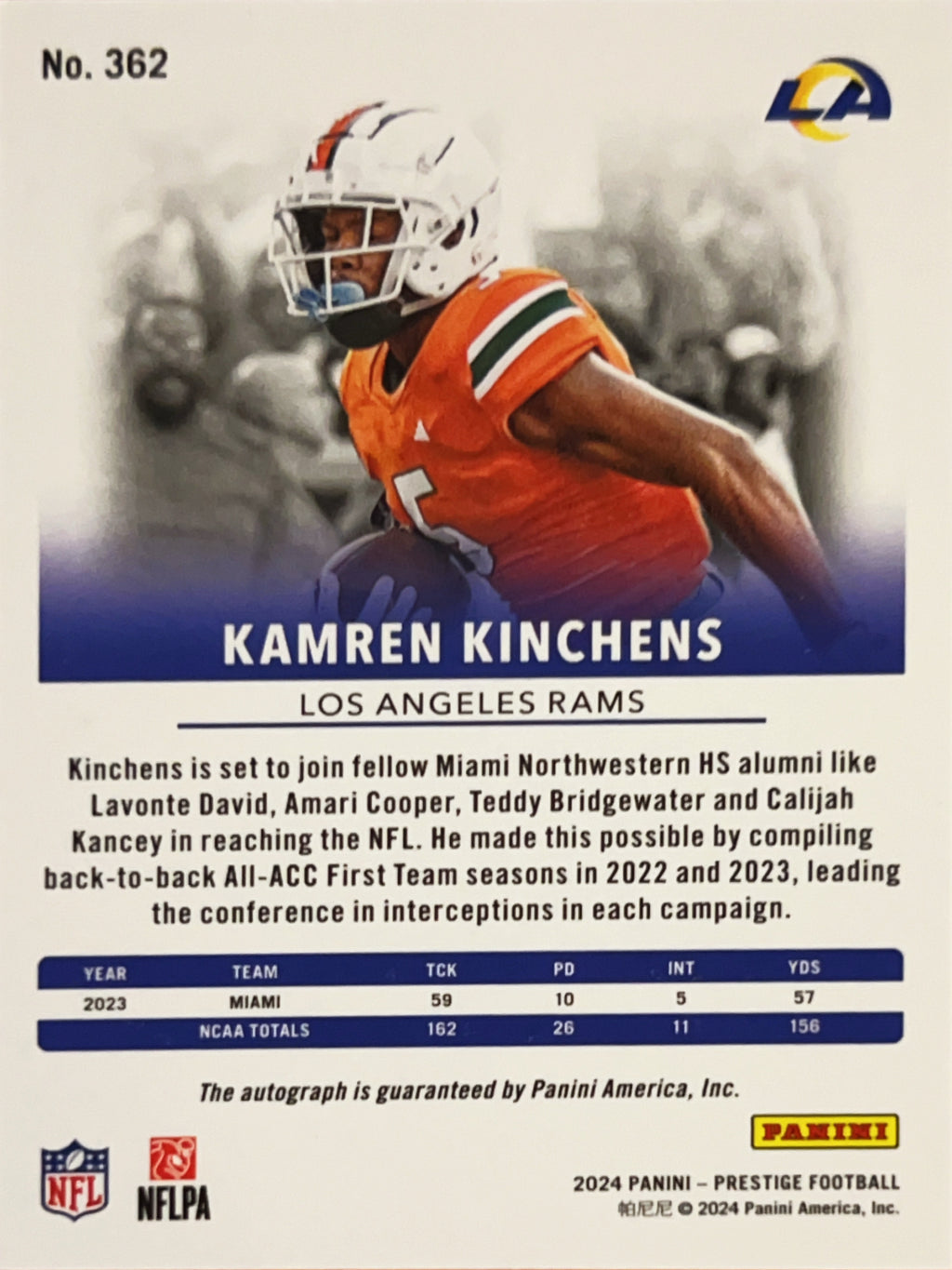 2024 Panini Prestige Xtra Points Kamren Kinchens #362 RC Auto