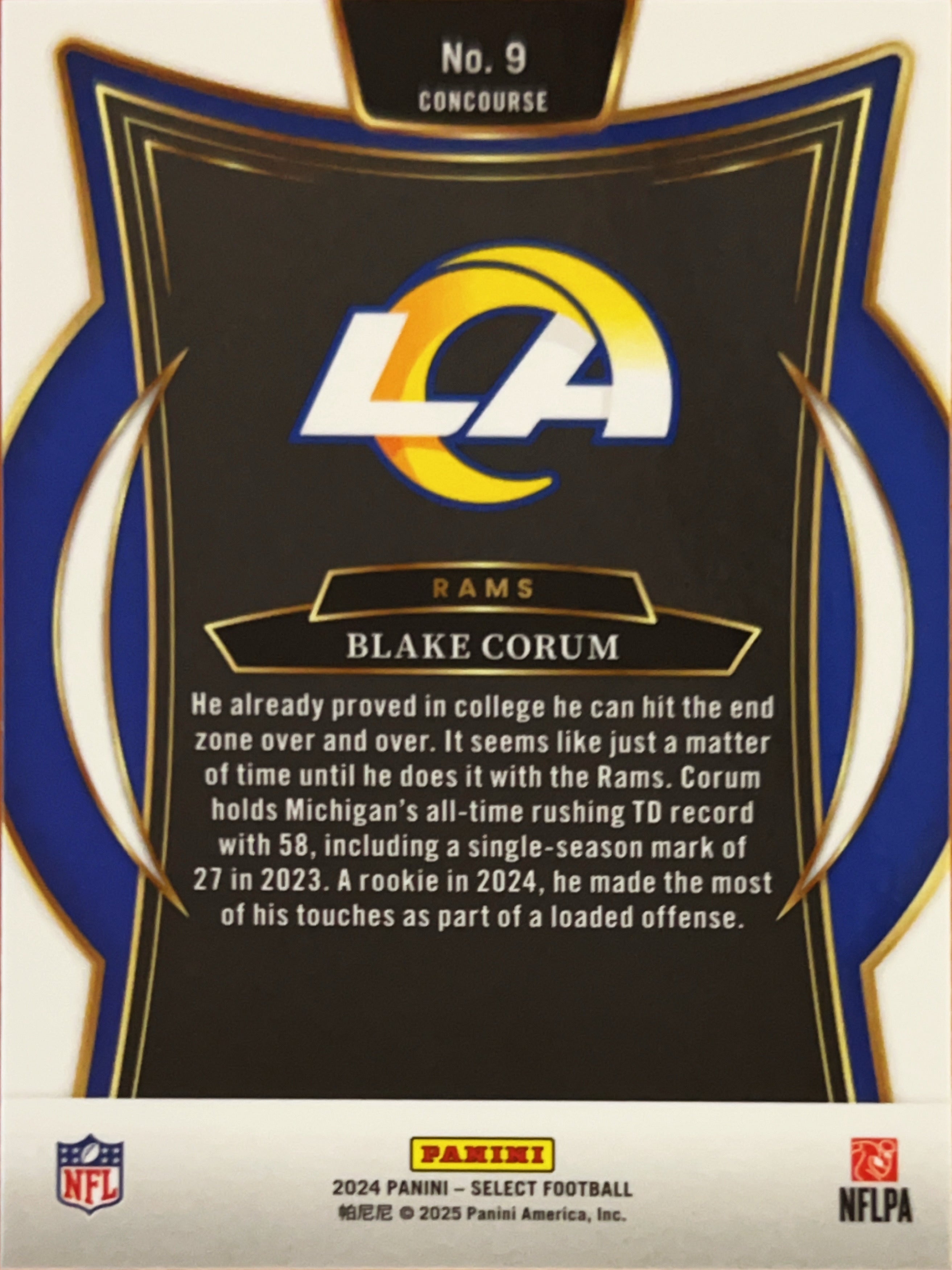 2025 Panini Select Concourse Blake Corum #9 RC