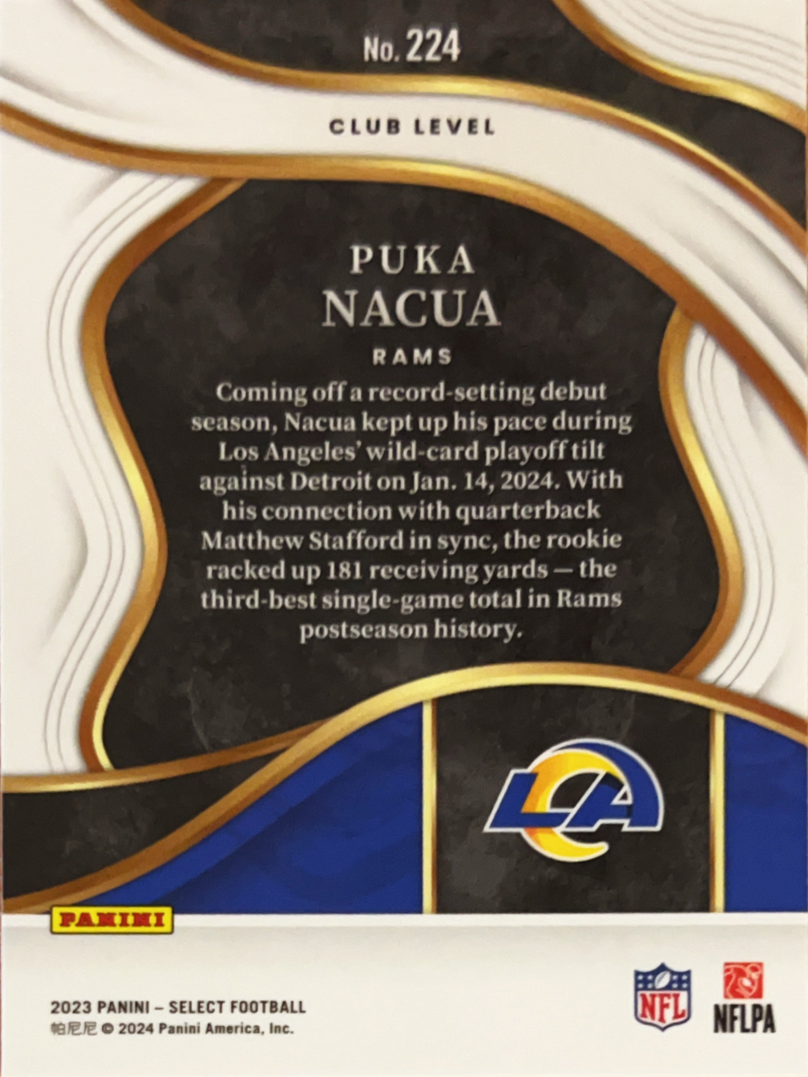 2023 Panini Select Puka Nacua #224 Club Level RC