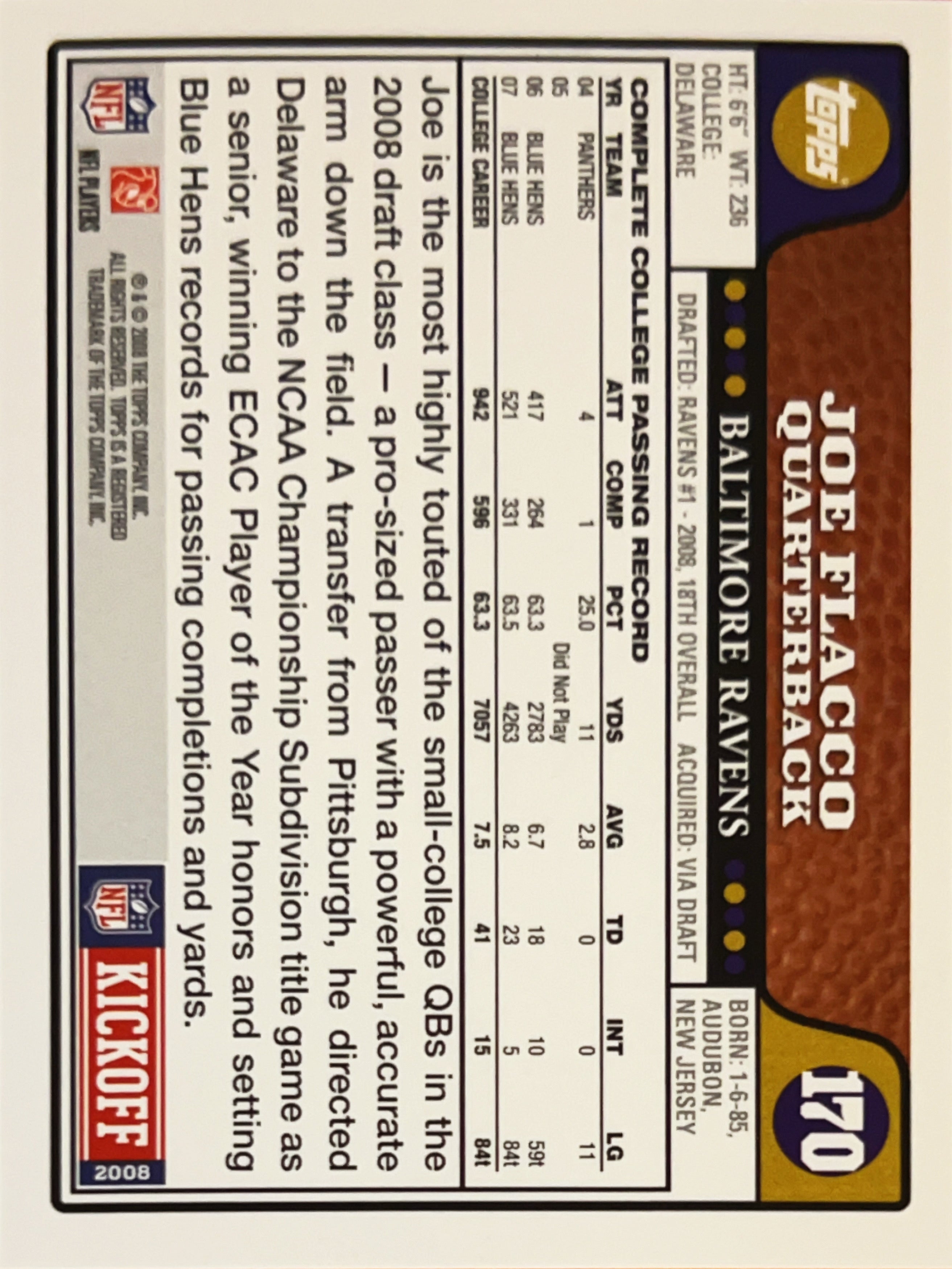 2008 Topps Kickoff Joe Flacco #170 RC