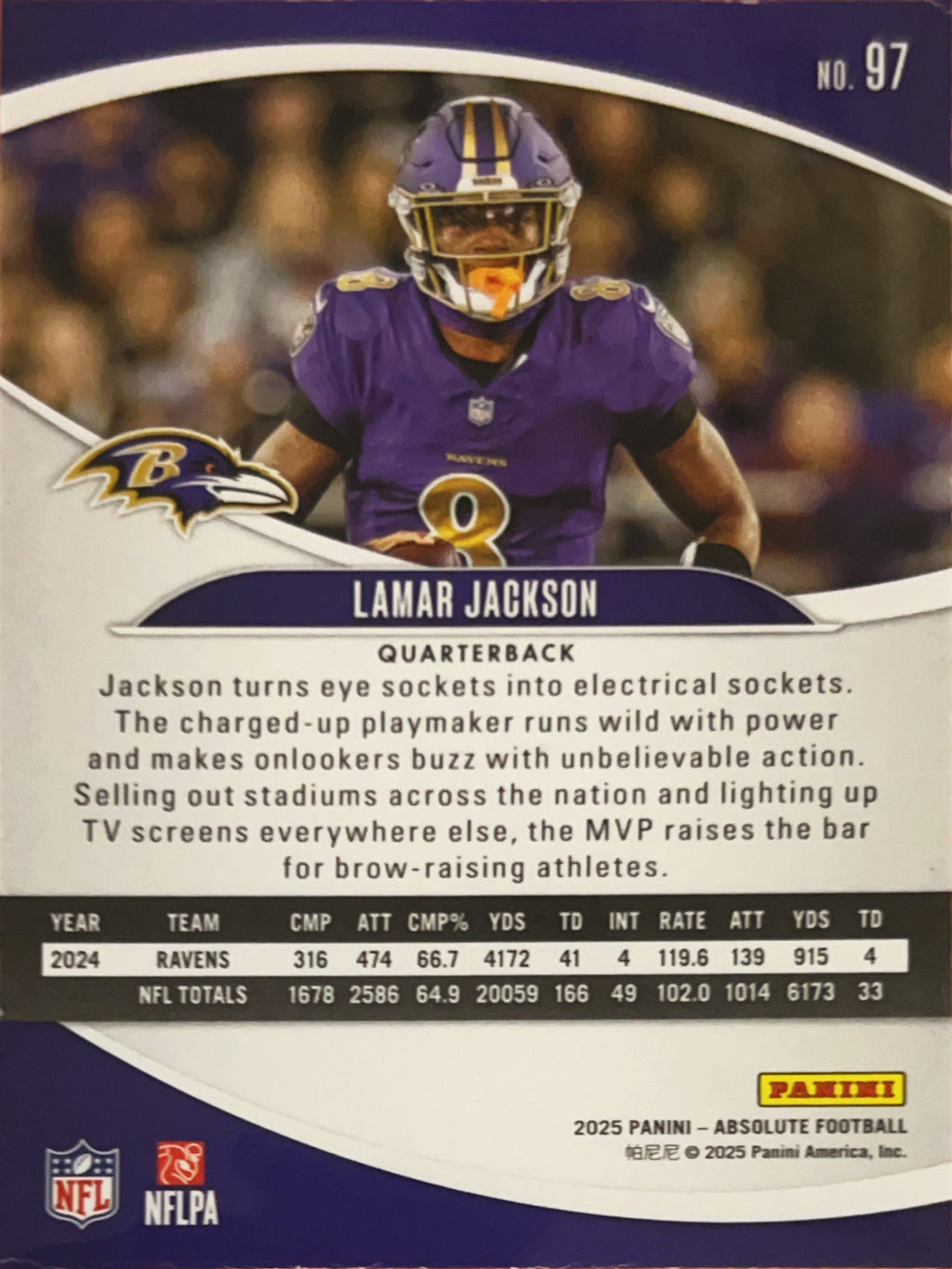 2025 Panini Absolute Football Lamar Jackson #97