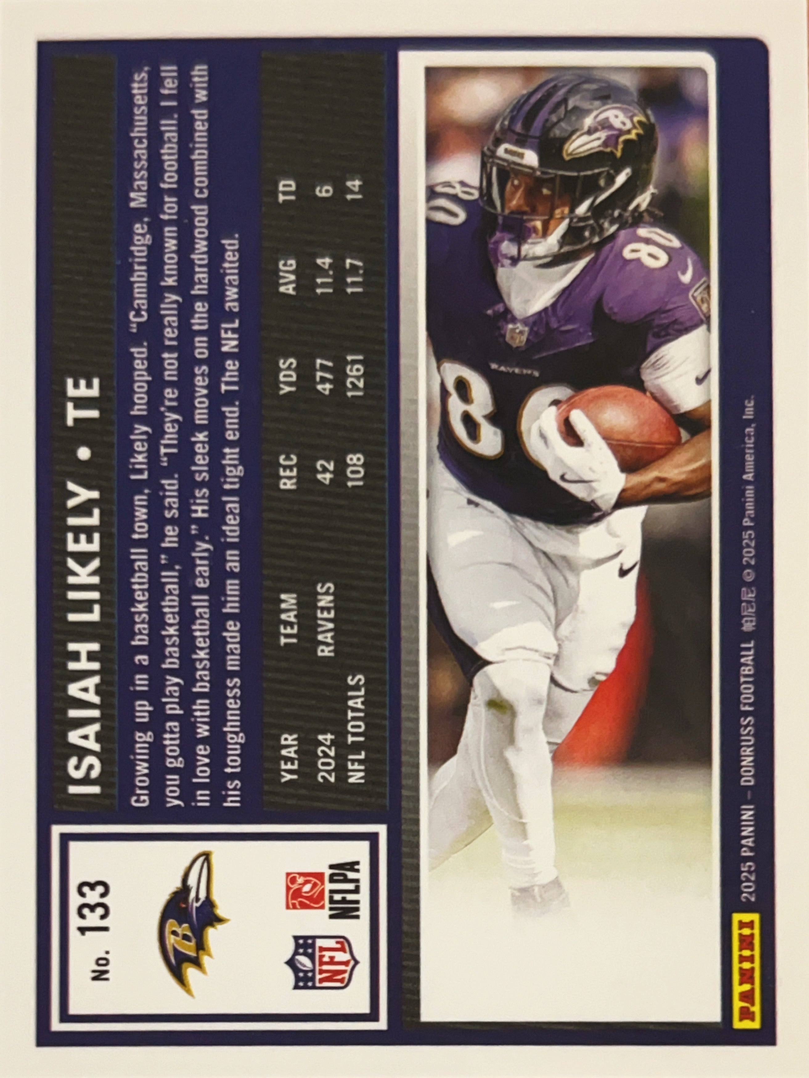 2025 Panini Donruss Football Isaiah Likely #133 No Name Holo