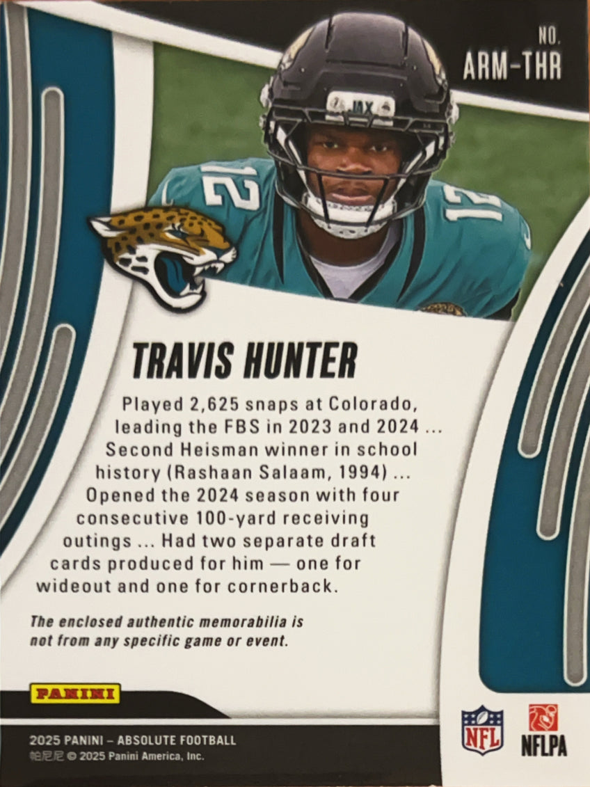 2025 Panini Absolute Football Travis Hunter #ARM-THR RC Memorabilia