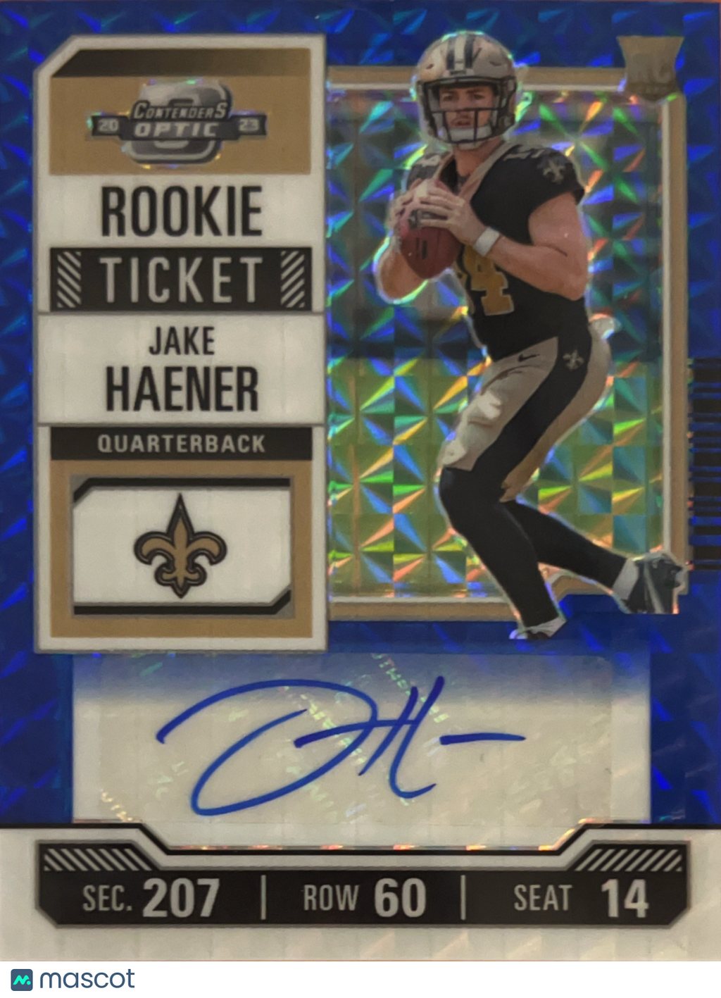 2023 Panini Contenders Optic Jake Haener #135 Blue Prizm /23 Auto