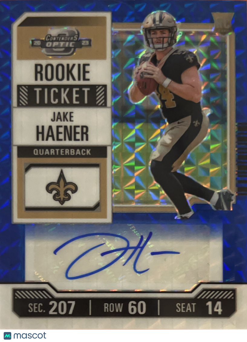2023 Panini Contenders Optic Jake Haener #135 Blue Prizm /23 Auto