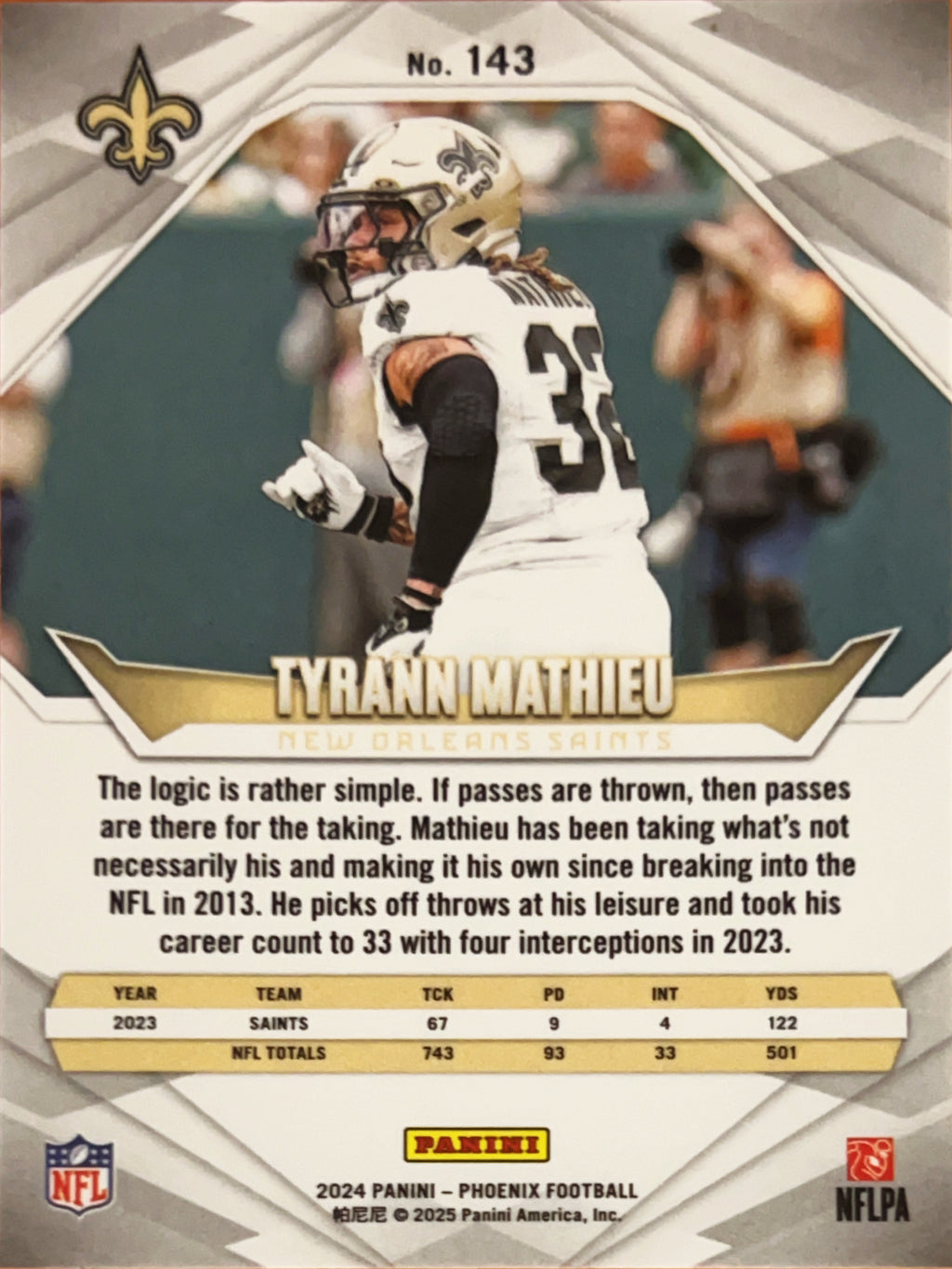 2025 Panini Phoenix Tyrann Mathieu #143 Lazer