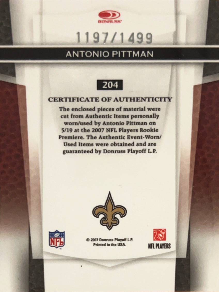 2007 Leaf Certified Materials Freshman Fabric Antonio Pittman #204 1197/1497