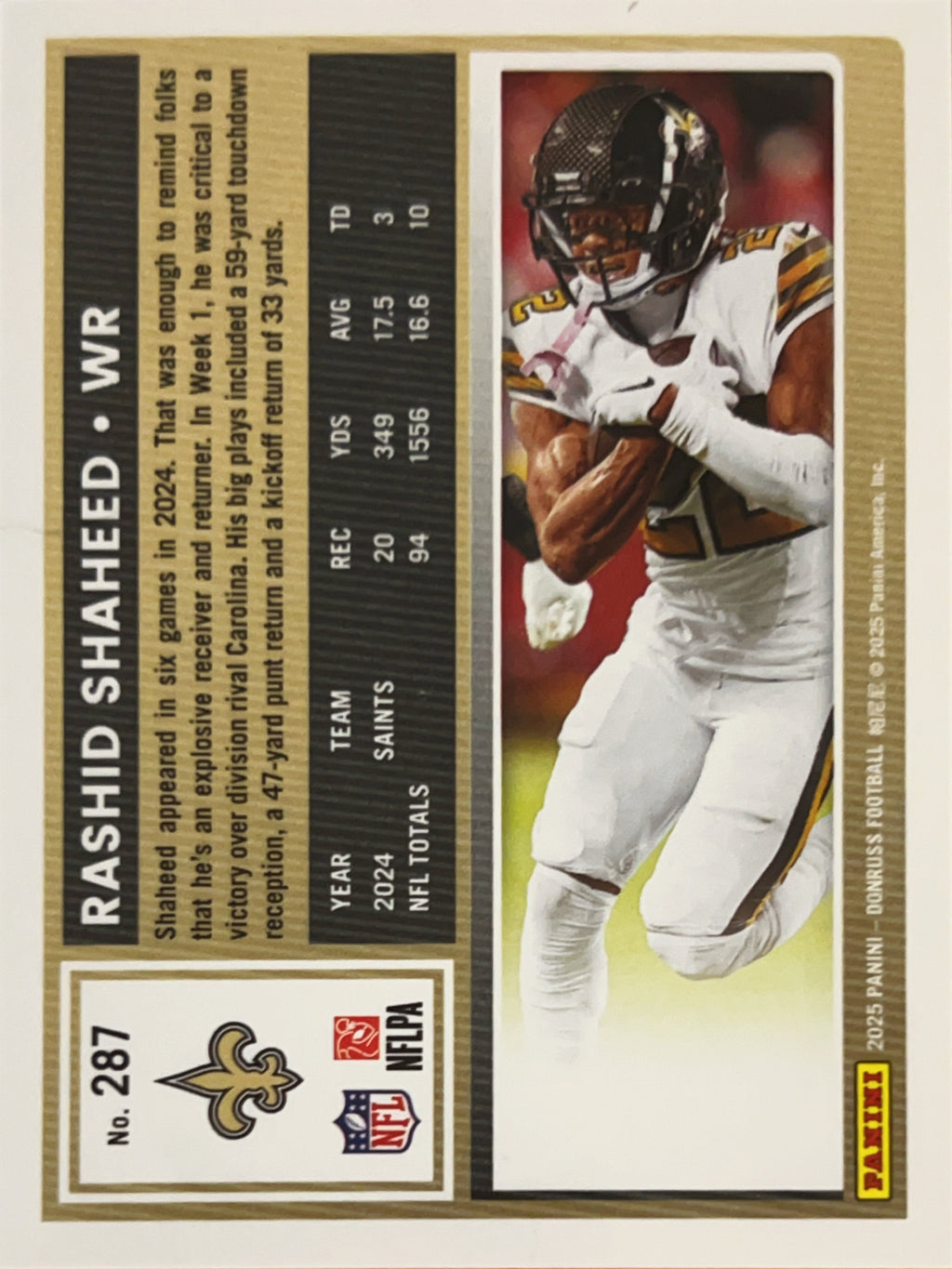 2025 Panini Donruss Rashid Shaheed #287 Press Proof Yellow