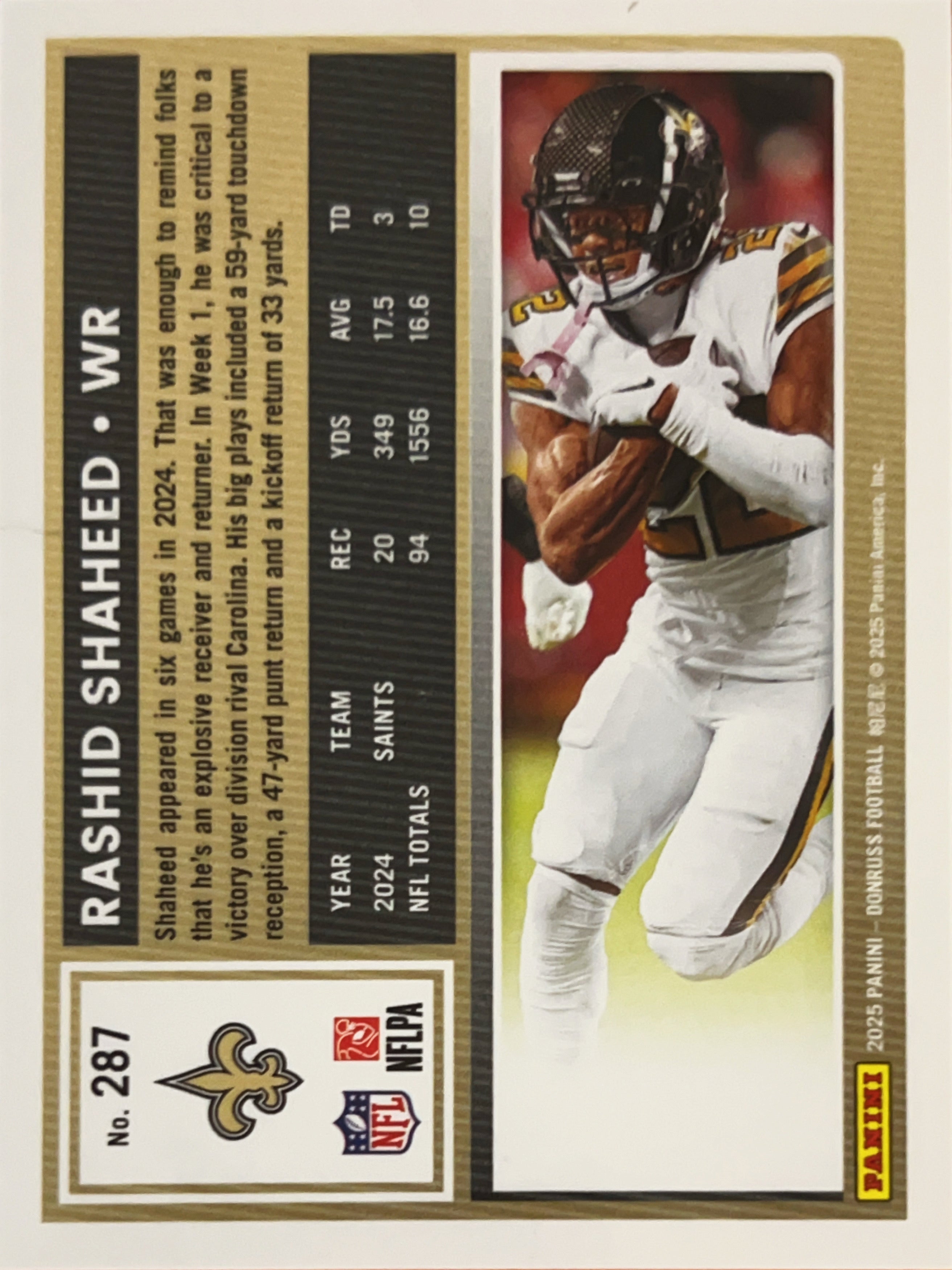 2025 Panini Donruss Rashid Shaheed #287 Press Proof Yellow