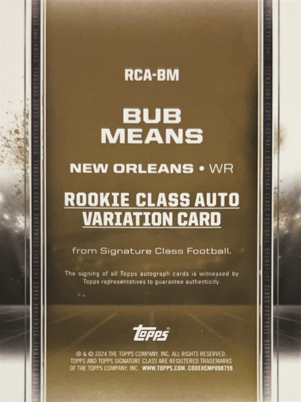 2024 Topps Signature Class Football Bub Means #RCA-BM Rookie Auto Variation Auto