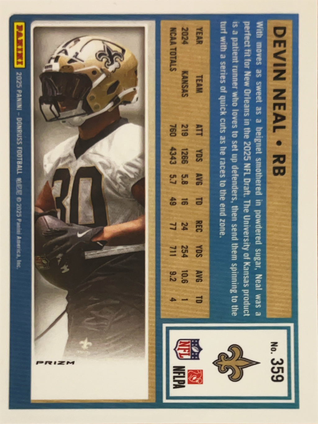 2025 Panini Donruss Optic Football Devin Neal #359 Silver Prizm Holo