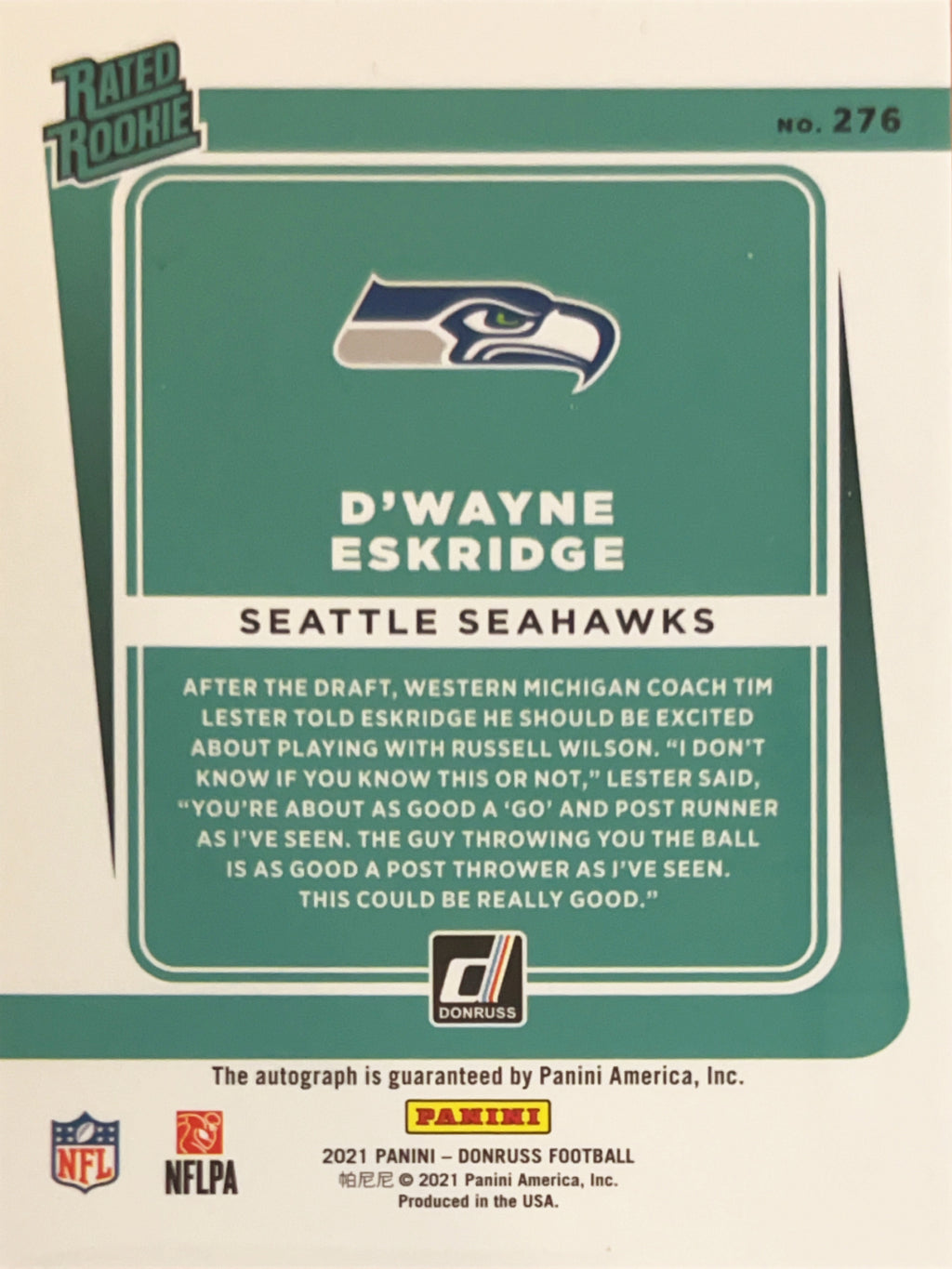 2021 Panini Donruss D'Wayne Eskridge #276 Auto