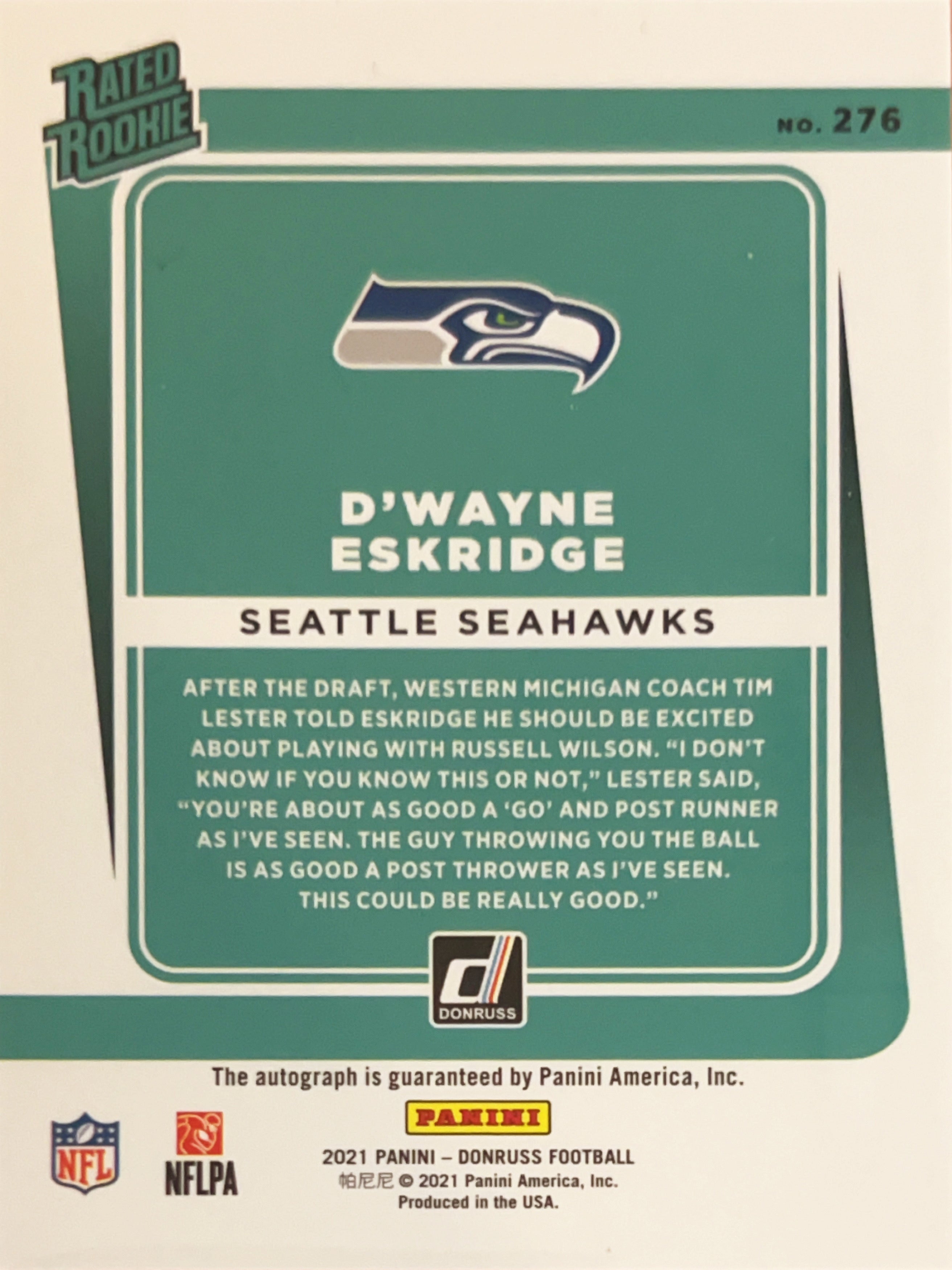 2021 Panini Donruss D'Wayne Eskridge #276 Auto