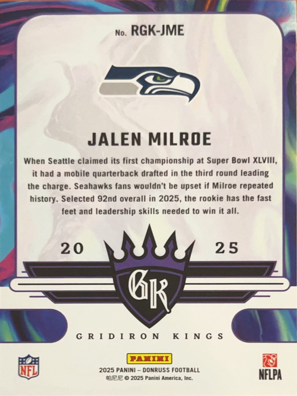 2025 Panini Donruss Gridiron Kings Jalen Milroe #RGK-JME