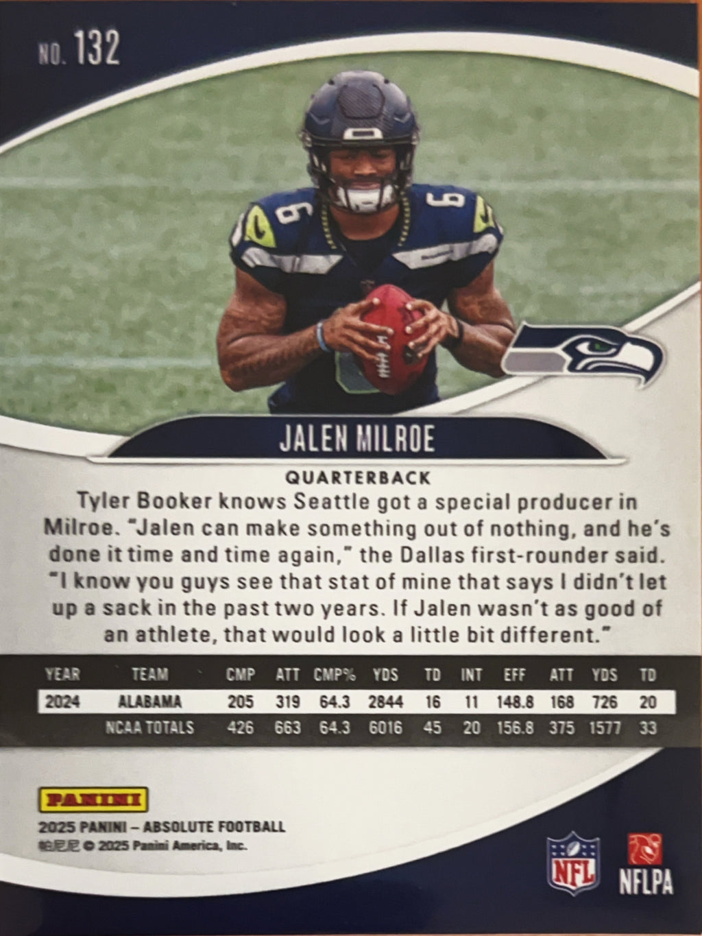 2025 Panini Absolute Football Jalen Milroe #132 RC