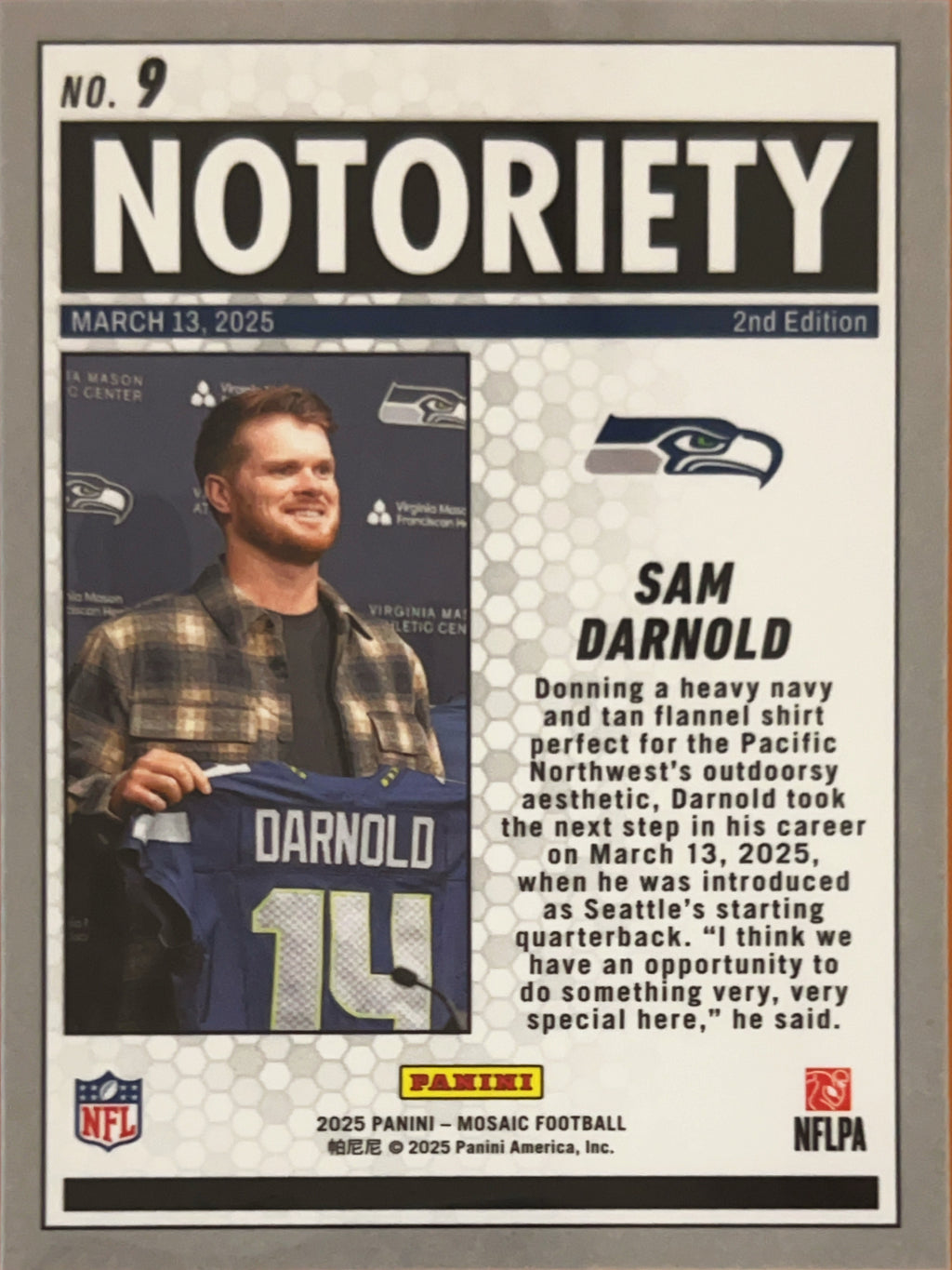 2025 Panini Mosaic Football Notoriety Sam Darnold #9