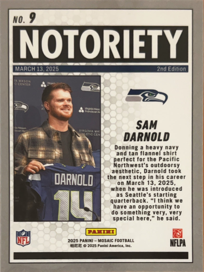 2025 Panini Mosaic Football Notoriety Sam Darnold #9