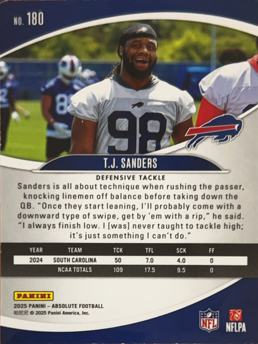 2025 Panini Absolute Football T.J. Sanders #180 RC