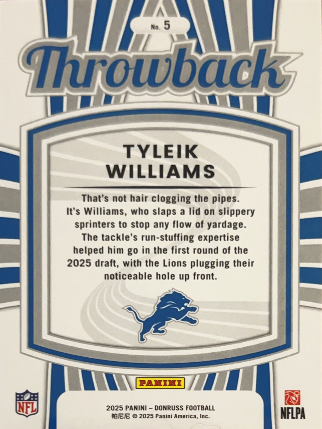 2025 Donruss Throwback Tyleik Williams #5