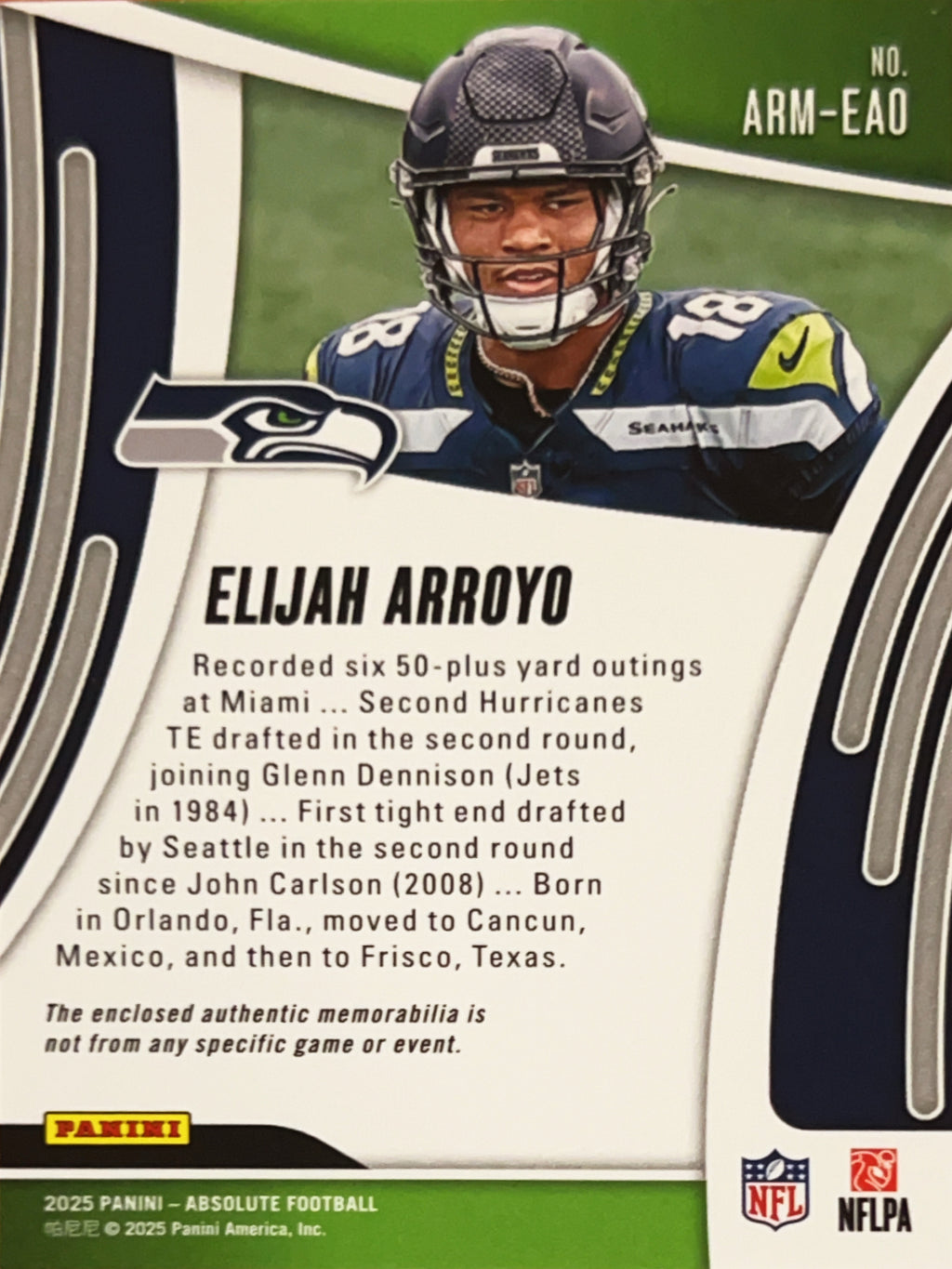 2025 Panini Absolute Football Elijah Arroyo #ARM-EAO RC Authentic Memorabilia
