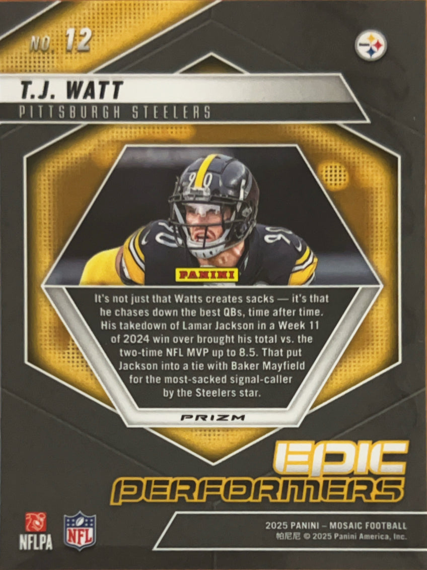 2025 Panini Mosaic Epic Performers T.J. Watt #12 Green