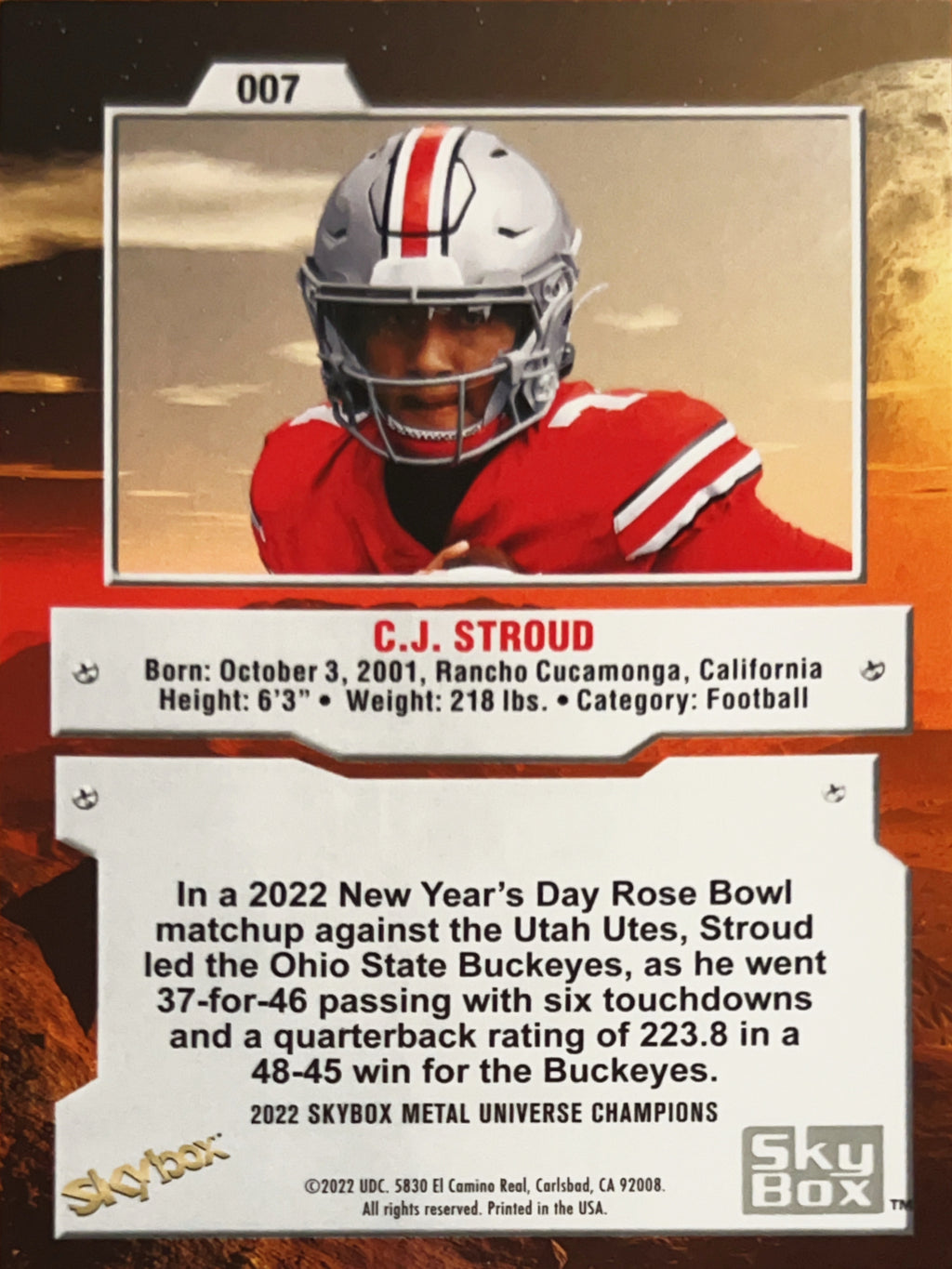 2022 SkyBox Metal Universe Champions C.J. Stroud #007