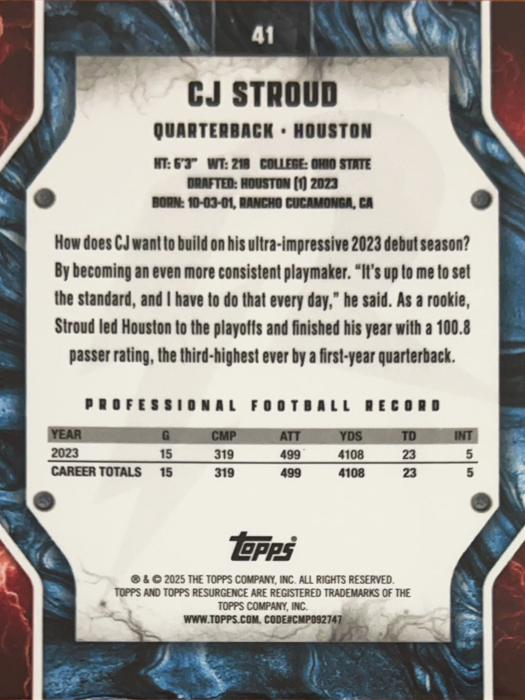 2025 Topps Resurgence C.J. Stroud #41 /275