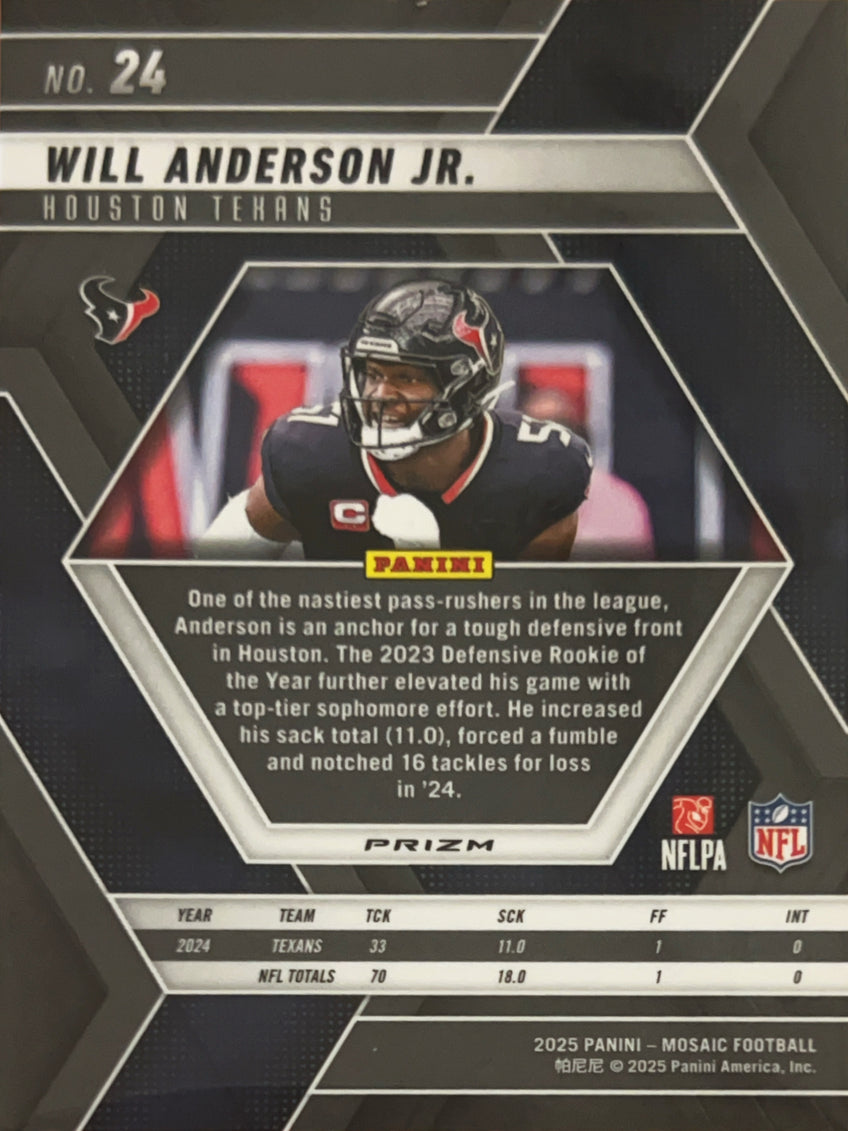 2025 Panini Mosaic Football Will Anderson Jr. #24 Reactive Blue