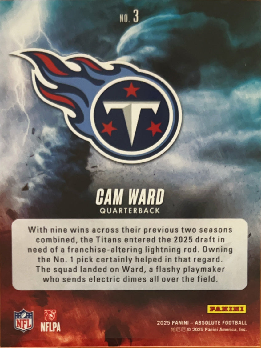 2025 Panini Absolute Football By Storm Cam Ward #3 RC