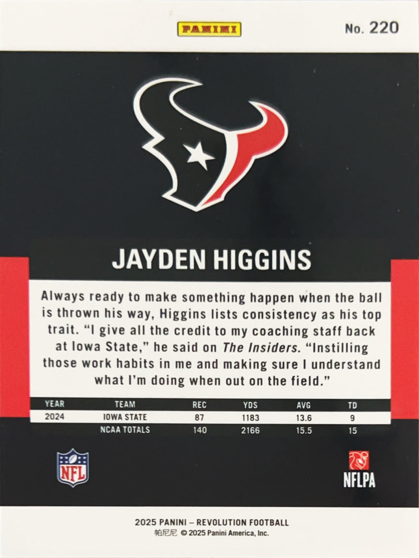 2025 Panini Revolution Jayden Higgins #220 RC