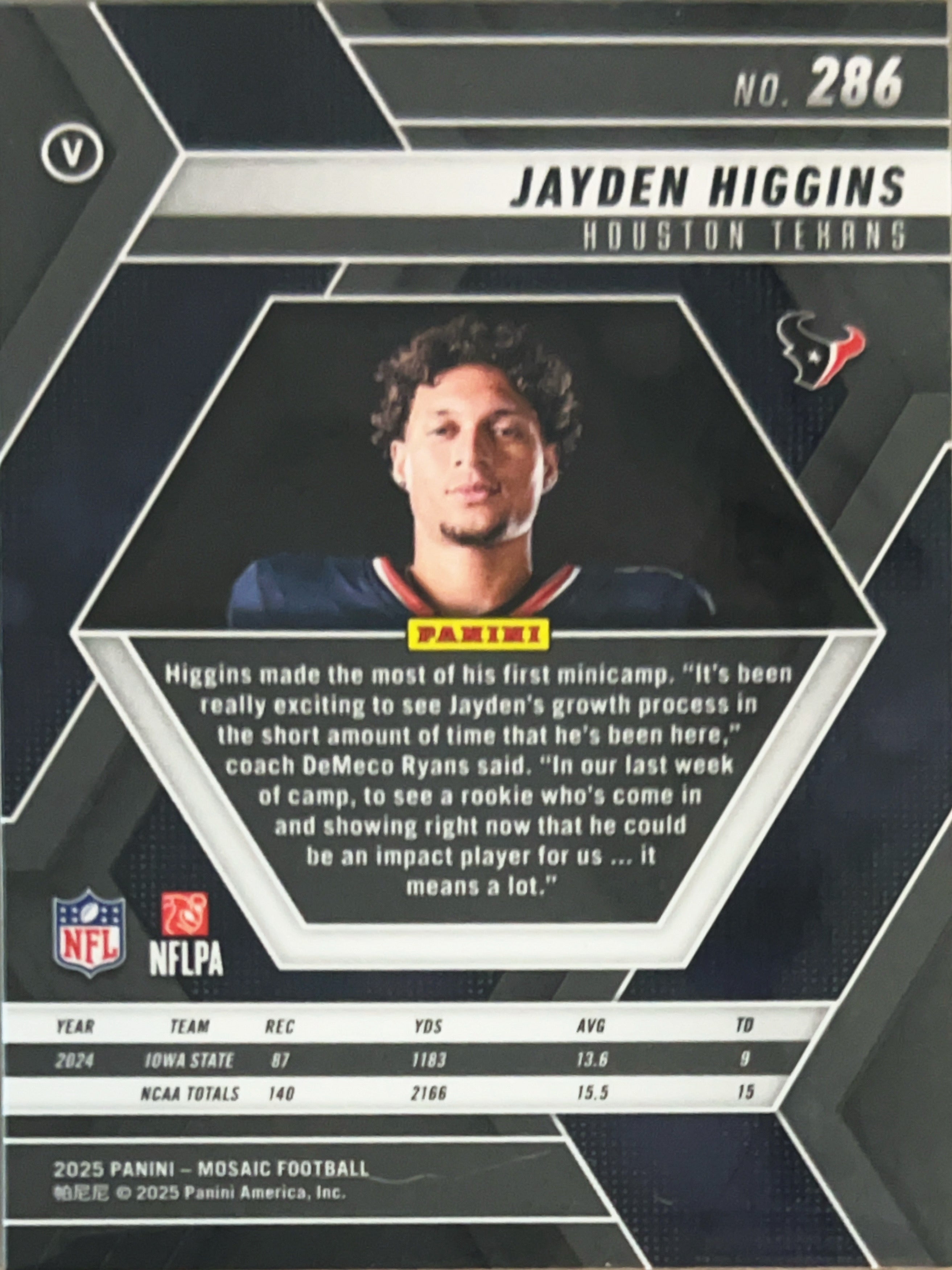 2025 Panini Mosaic Jayden Higgins #286 RC