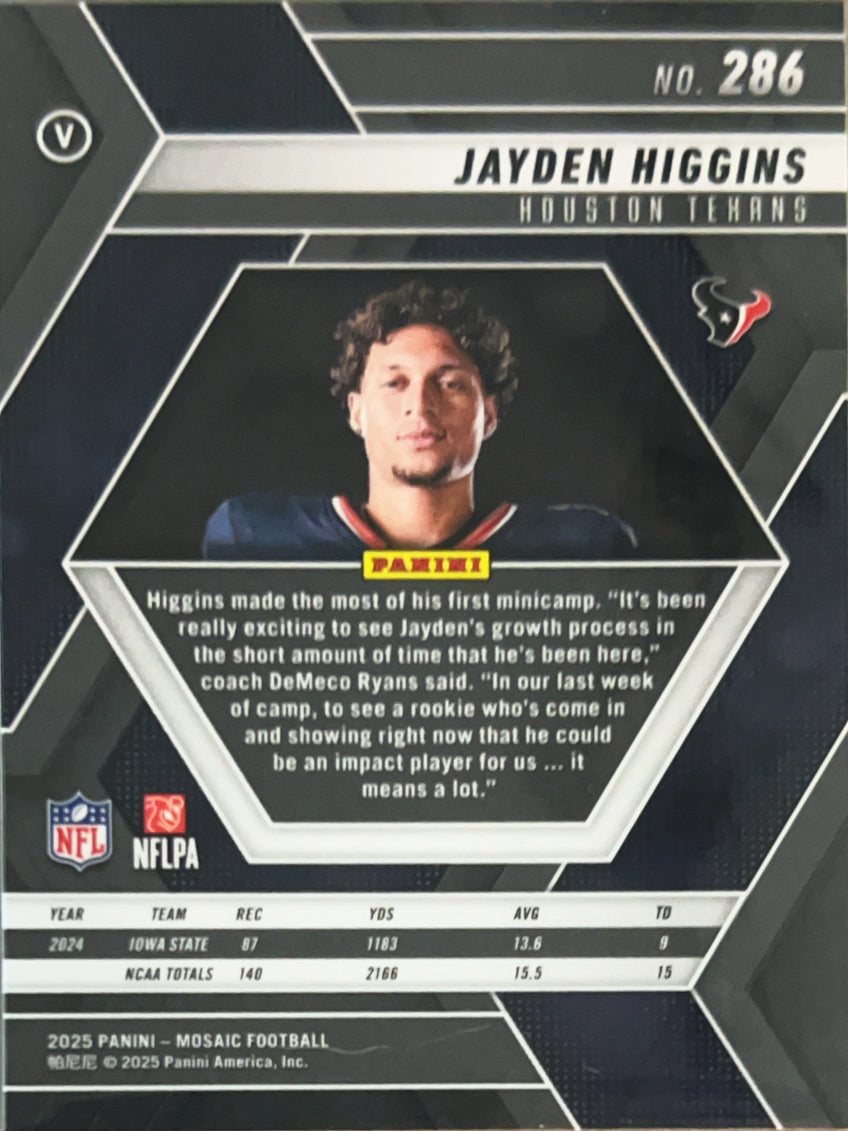 2025 Panini Mosaic Jayden Higgins #286 RC