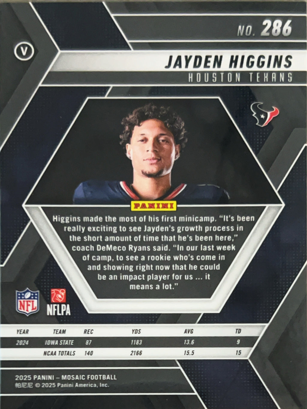 2025 Panini Mosaic Jayden Higgins #286 RC
