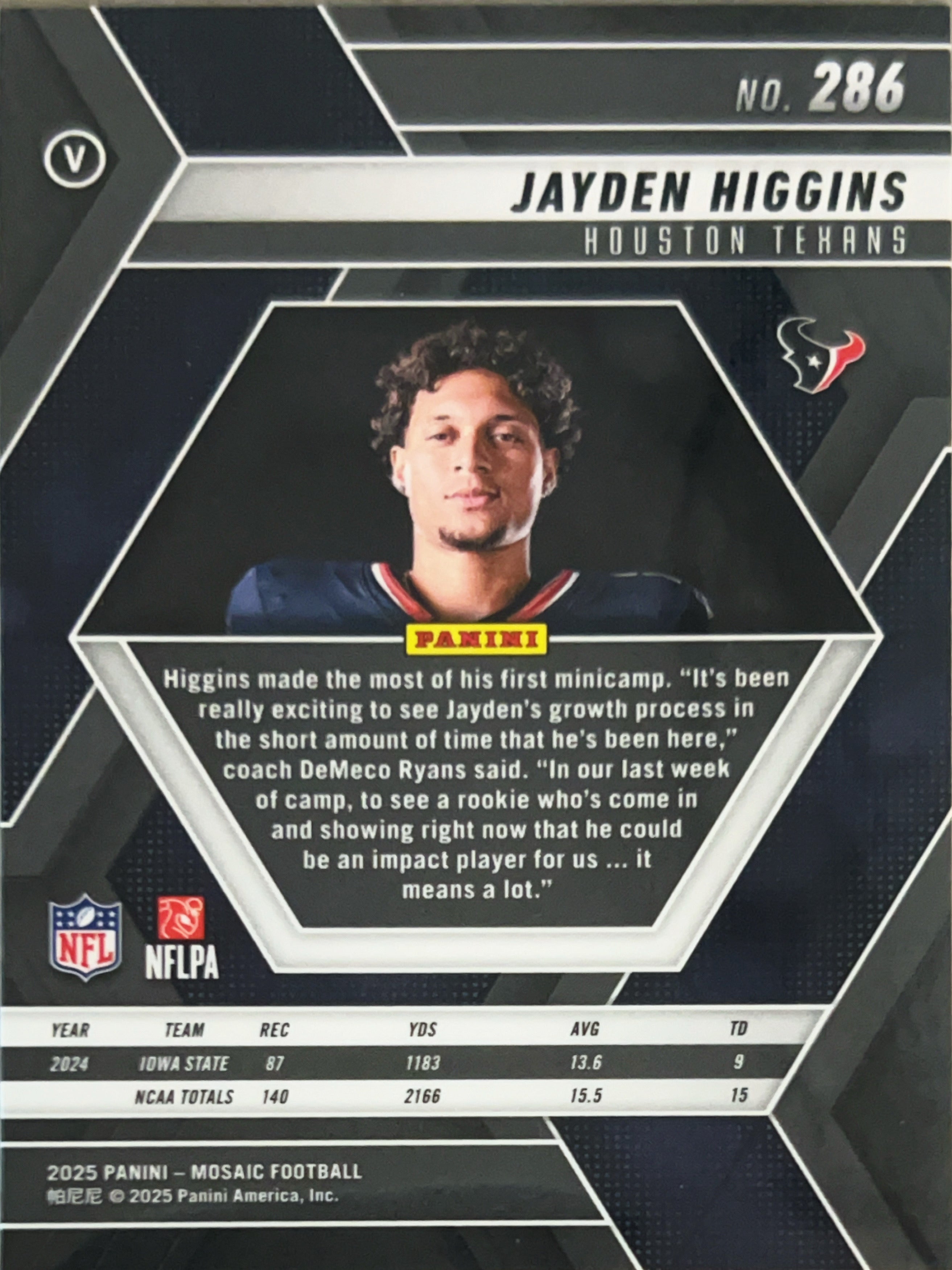 2025 Panini Mosaic Jayden Higgins #286 RC