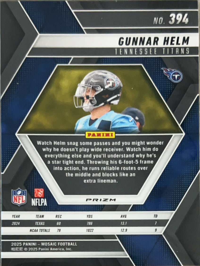 2025 Panini Mosaic Football Gunnar Helm #394 Reactive Blue RC