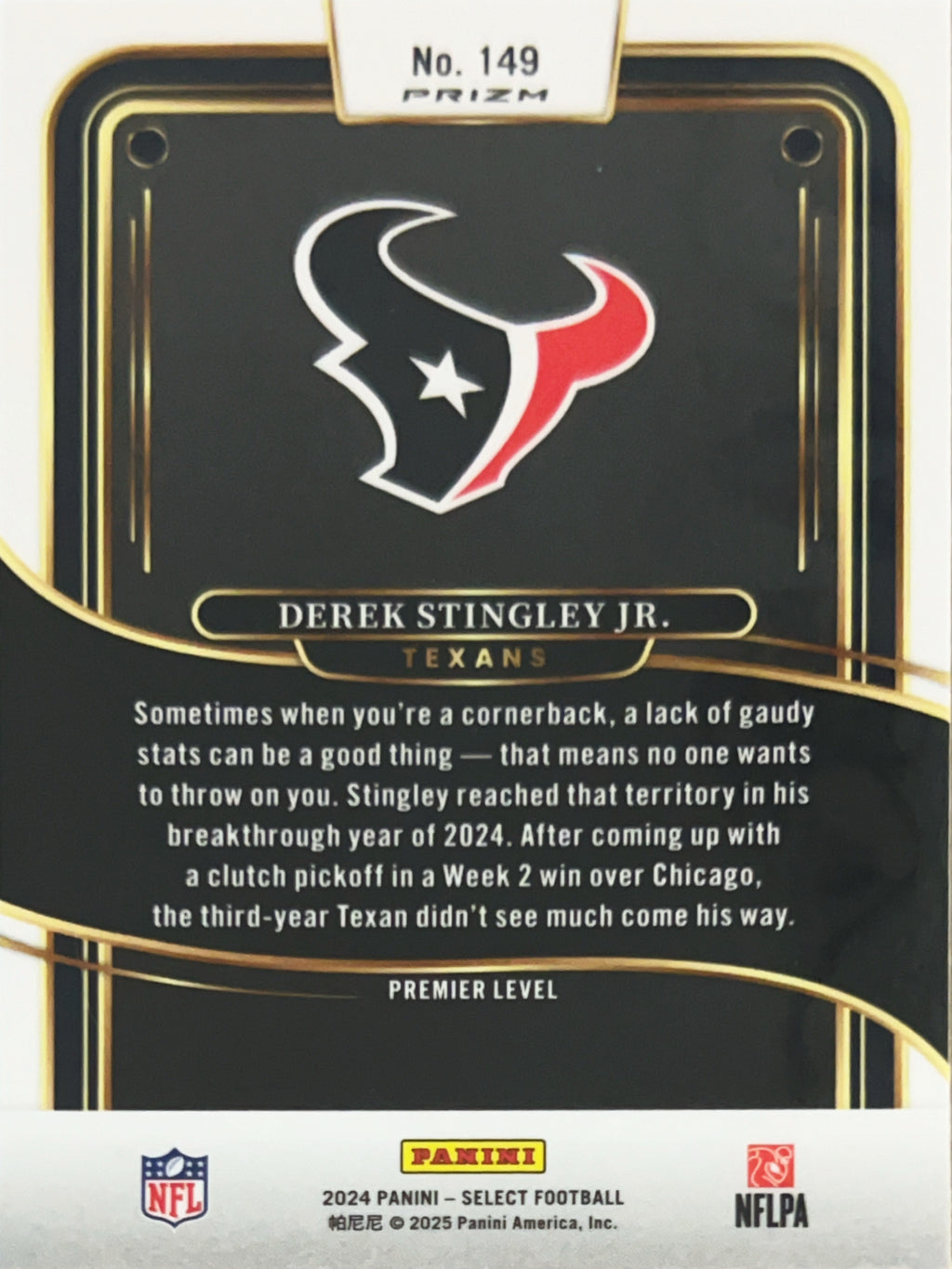 2025 Panini Select Premier Level Derek Stingley Jr. #149 Red and Black Prizm