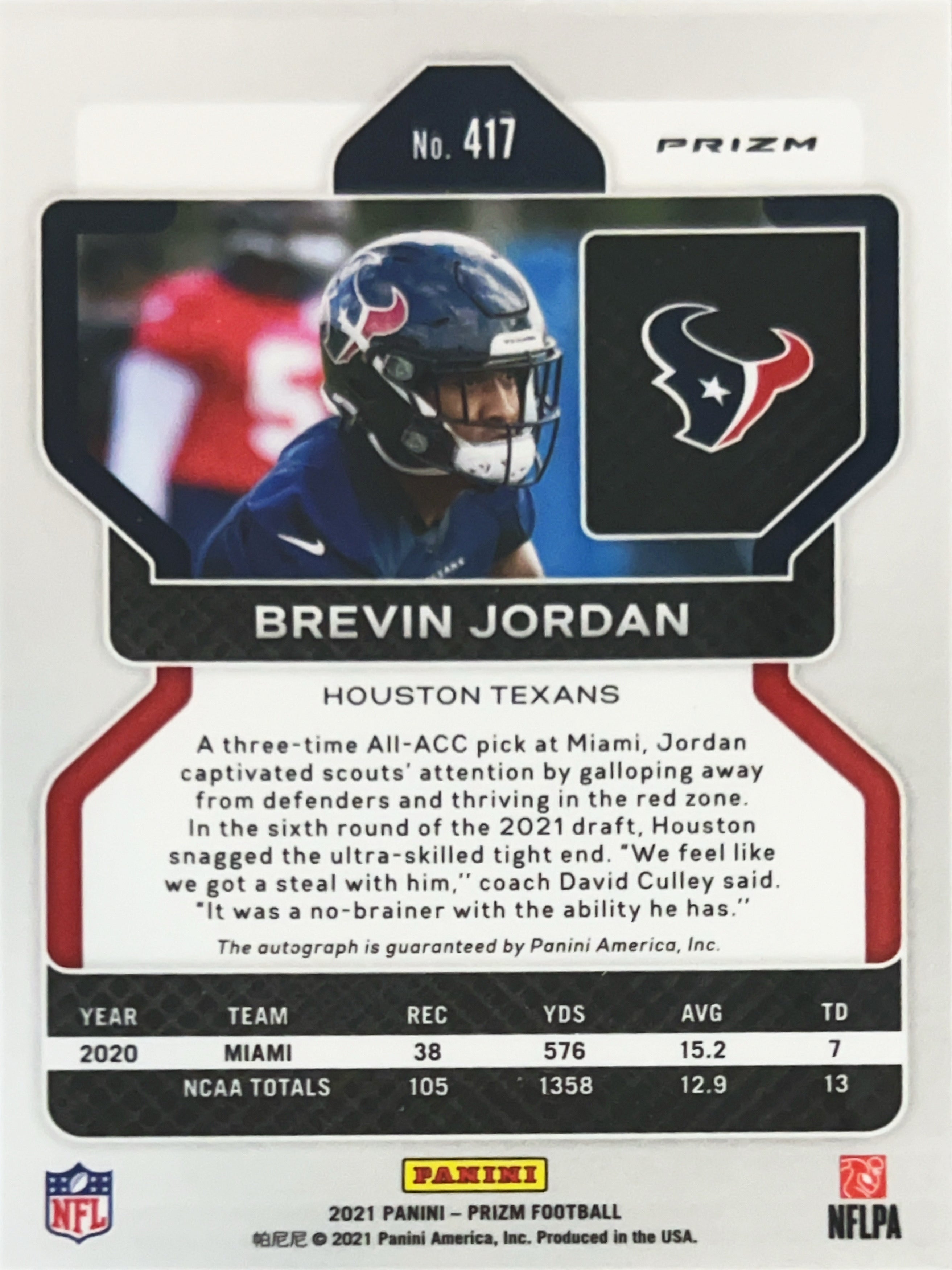 2021 Panini Prizm Brevin Jordan #417 Pink RC