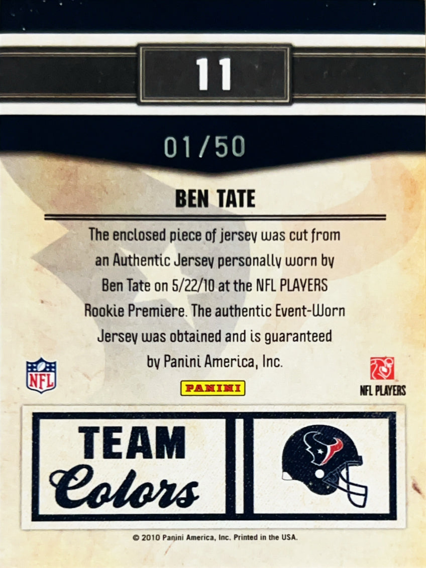 2010 Panini Classics Team Colors Prime Ben Tate #11 Jersey Patch