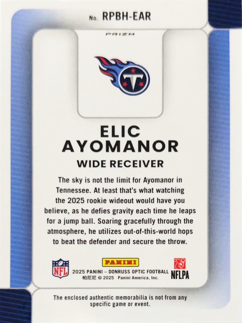 2025 Panini Donruss Optic Prizm Elic Ayomanor #RPBH-EAR Blue Memorabilia