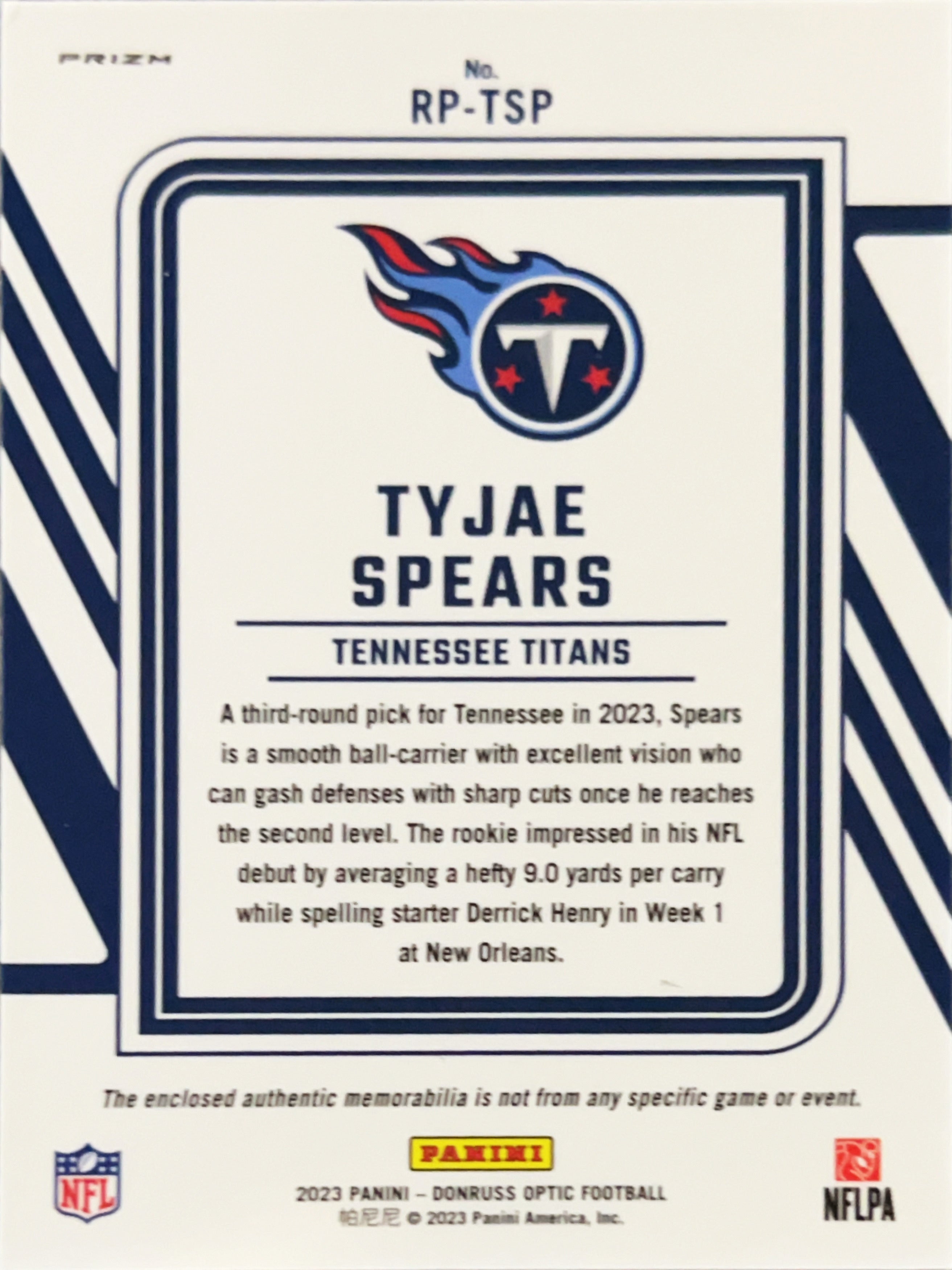 2023 Panini Donruss Optic Rookie Phenom Tyjae Spears #RP-TSP Blue
