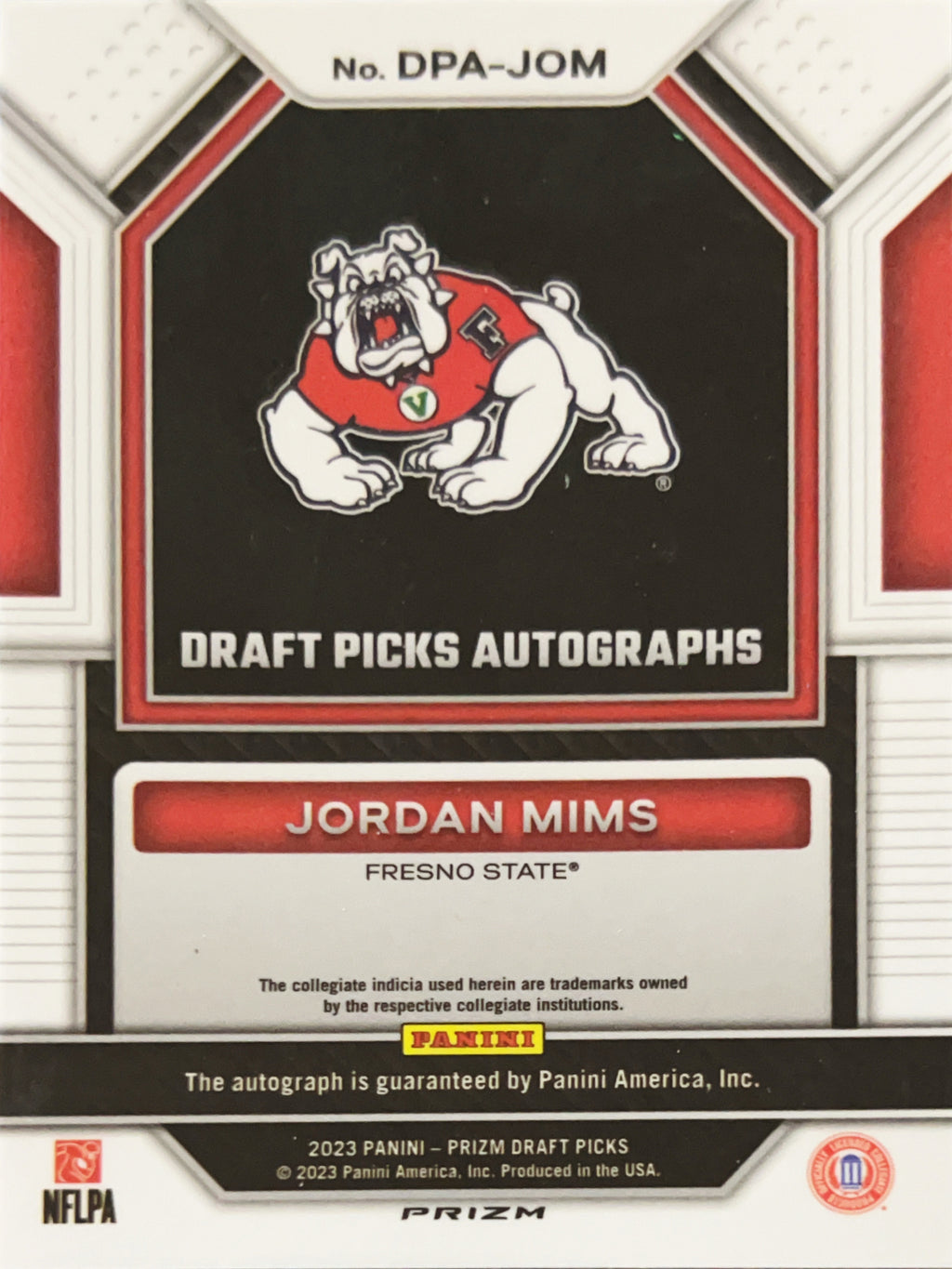 2023 Panini Prizm Draft Picks Jordan Mims #DPA-JOM Red Ice
